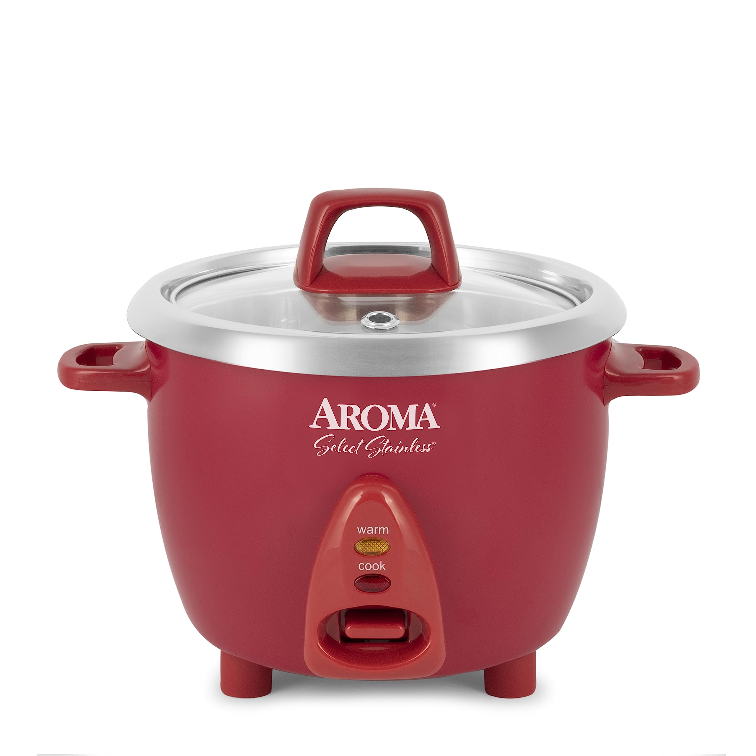 Aroma Housewares Select Stainless Rice Cooker & Warmer with Uncoated Inner Pot, 6-Cup(cooked)/ 1.2Qt, ARC-753SGR, Red