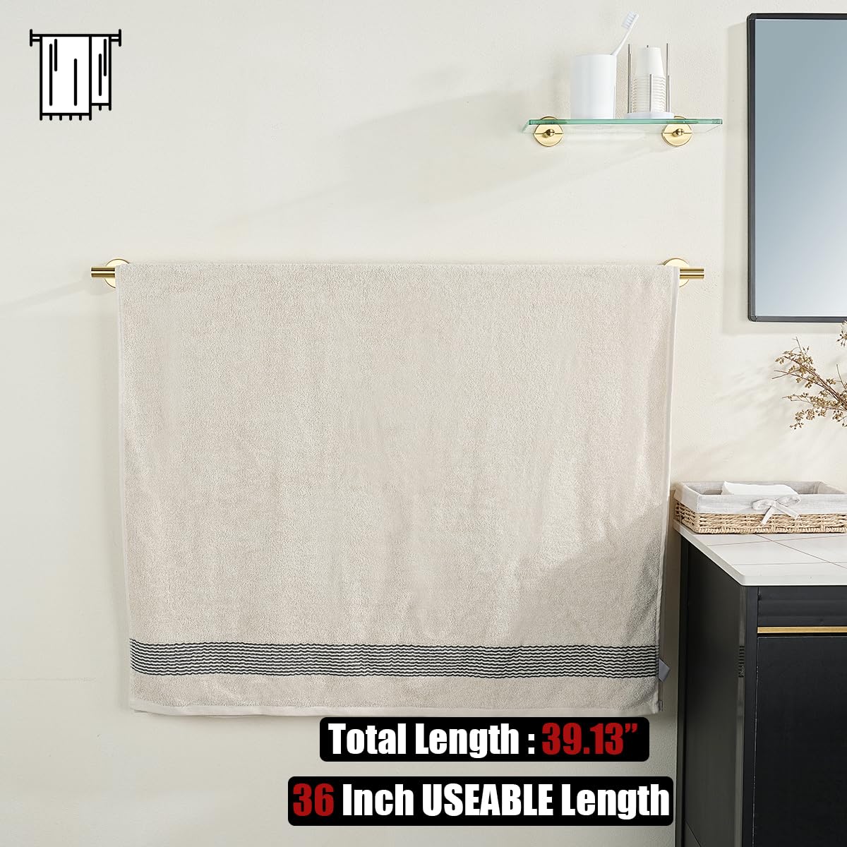 Jqk Bath Towel Bar Gold, 36 Inch 304 Stainless Steel Thicken 1Mm Towel Rack Bathroom, Towel Holder Brushed Golden Wall Mount, To