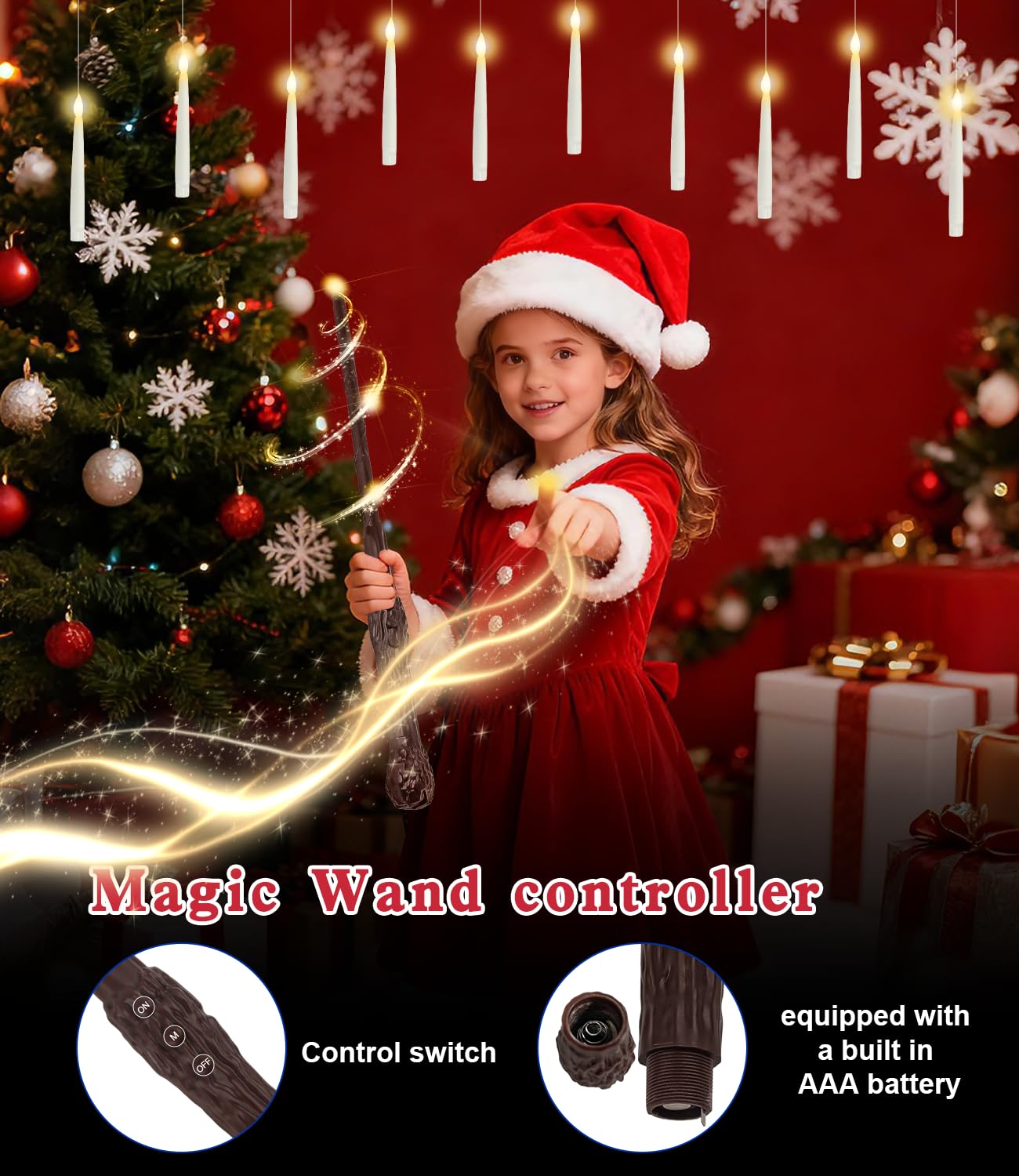 Tenmiro 32pcs Floating Candles with Wand Magic Hanging Candles, Flameless Warm Light Flickering Battery Operated Candles, Floati