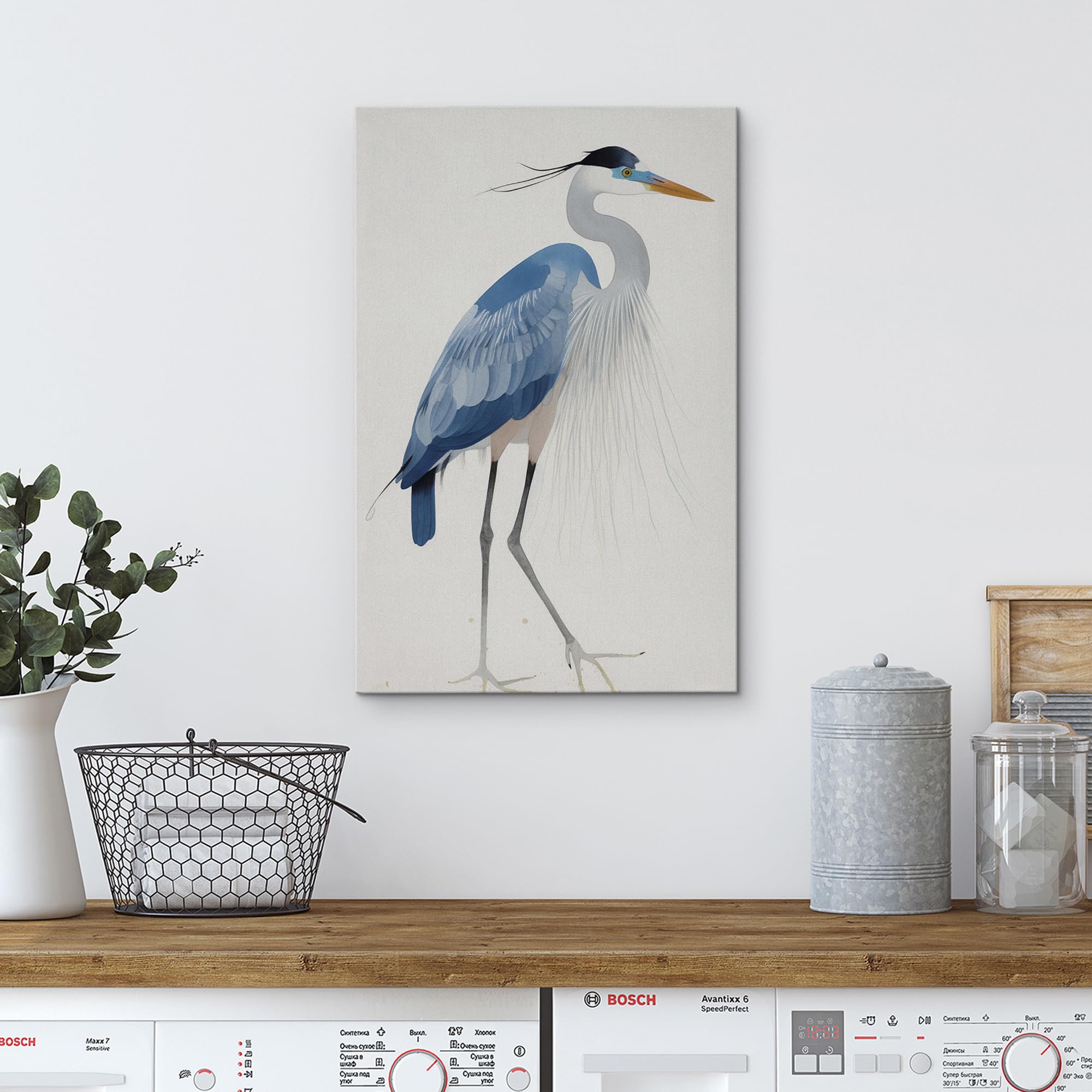 Wall26 Canvas Print Wall Art Watercolor Pastel Blue Heron Bird Side Profile Animals Wilderness Illustrations Modern Art Antique