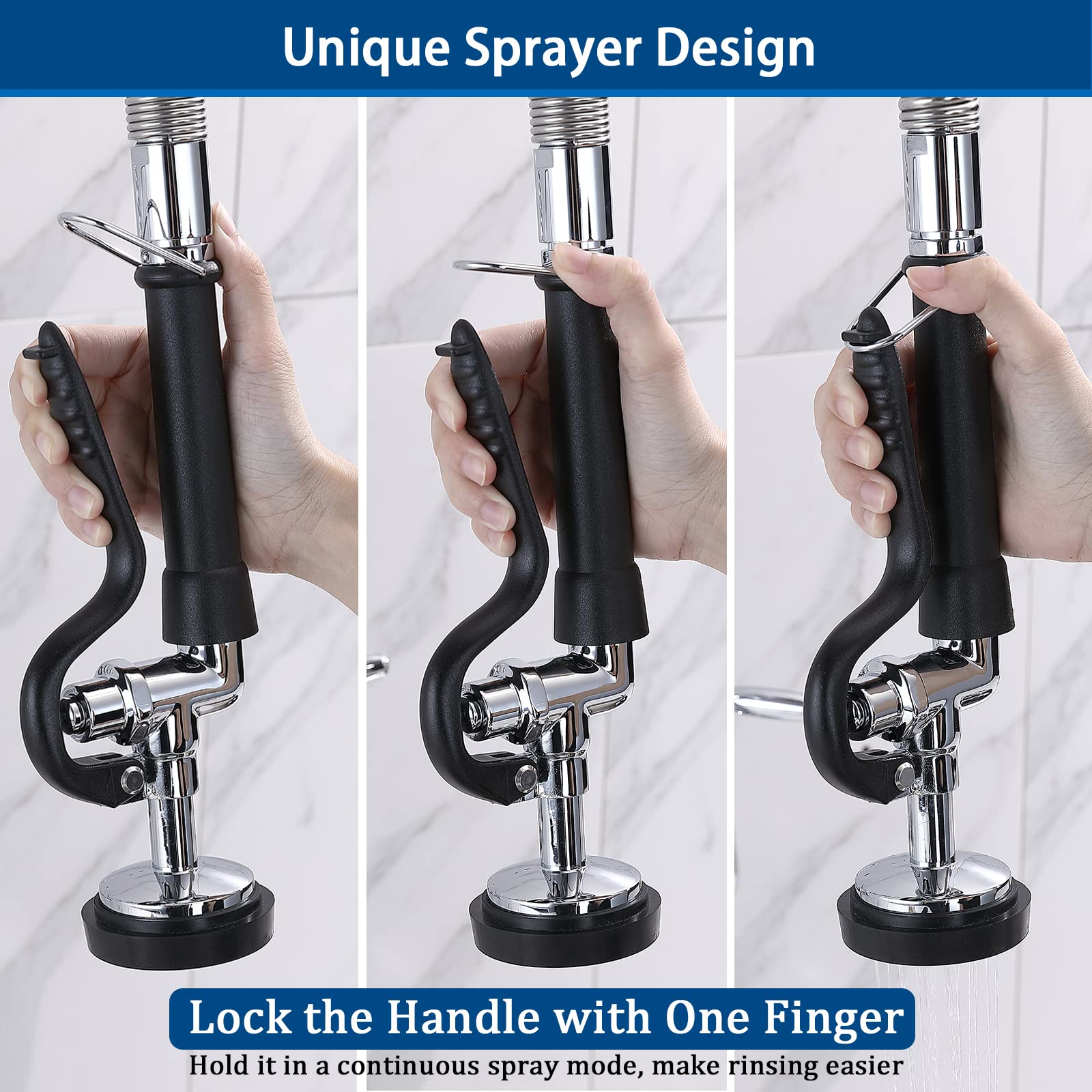AGAHPAY Commercial Kitchen Sink Faucet with Pre Rinse Sprayer  8 Inch Center Wall Mount Faucet with 12?Swing Spout 36?Height Compartment Sink Faucet for Restaurant Industrial  Chrome Polished