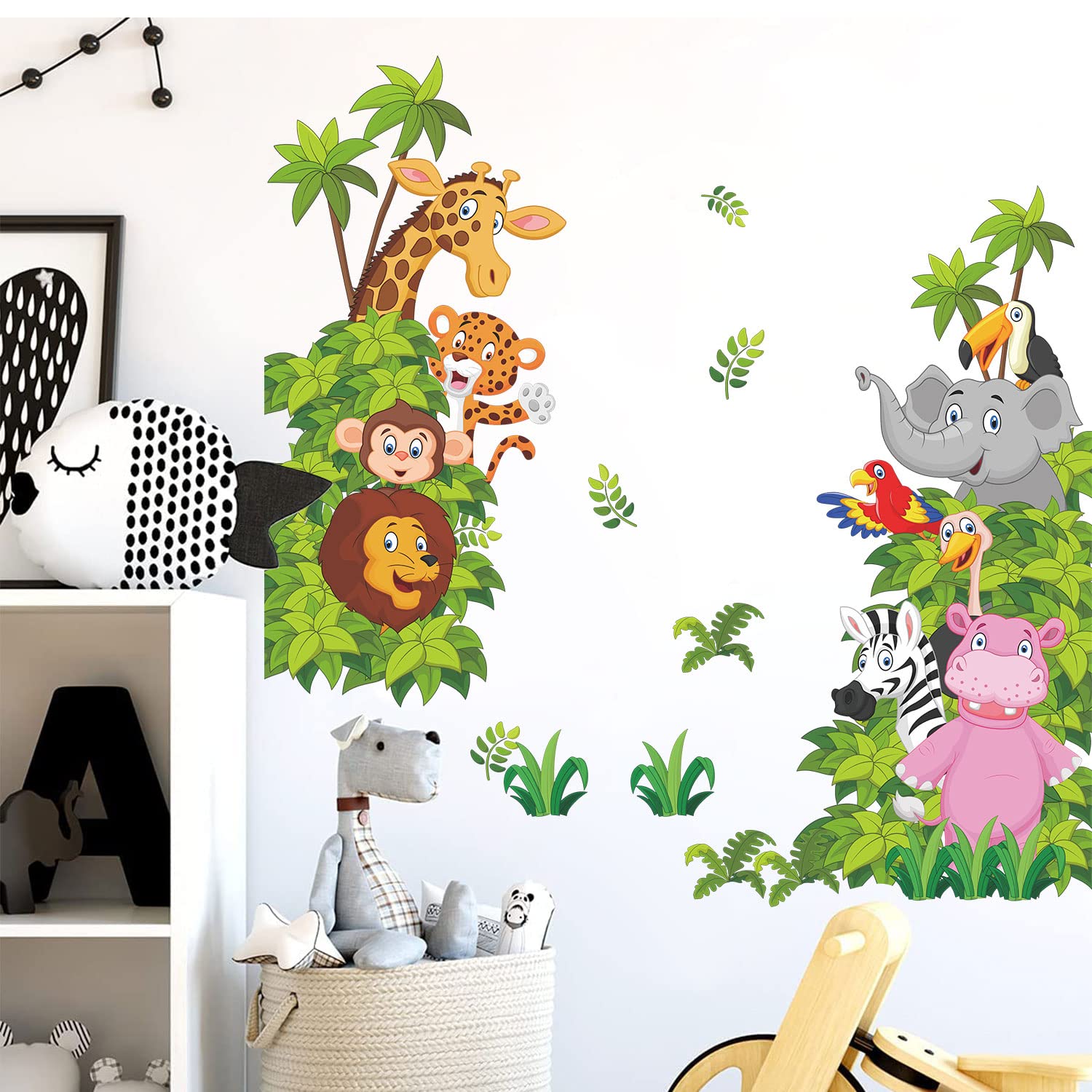 Supzone Jungle Animal Wall Stickers Cartoon Animal Wall Decal Elephant Lion Zebra Wall Art Sticker For Kids Baby Nursery Bedroom