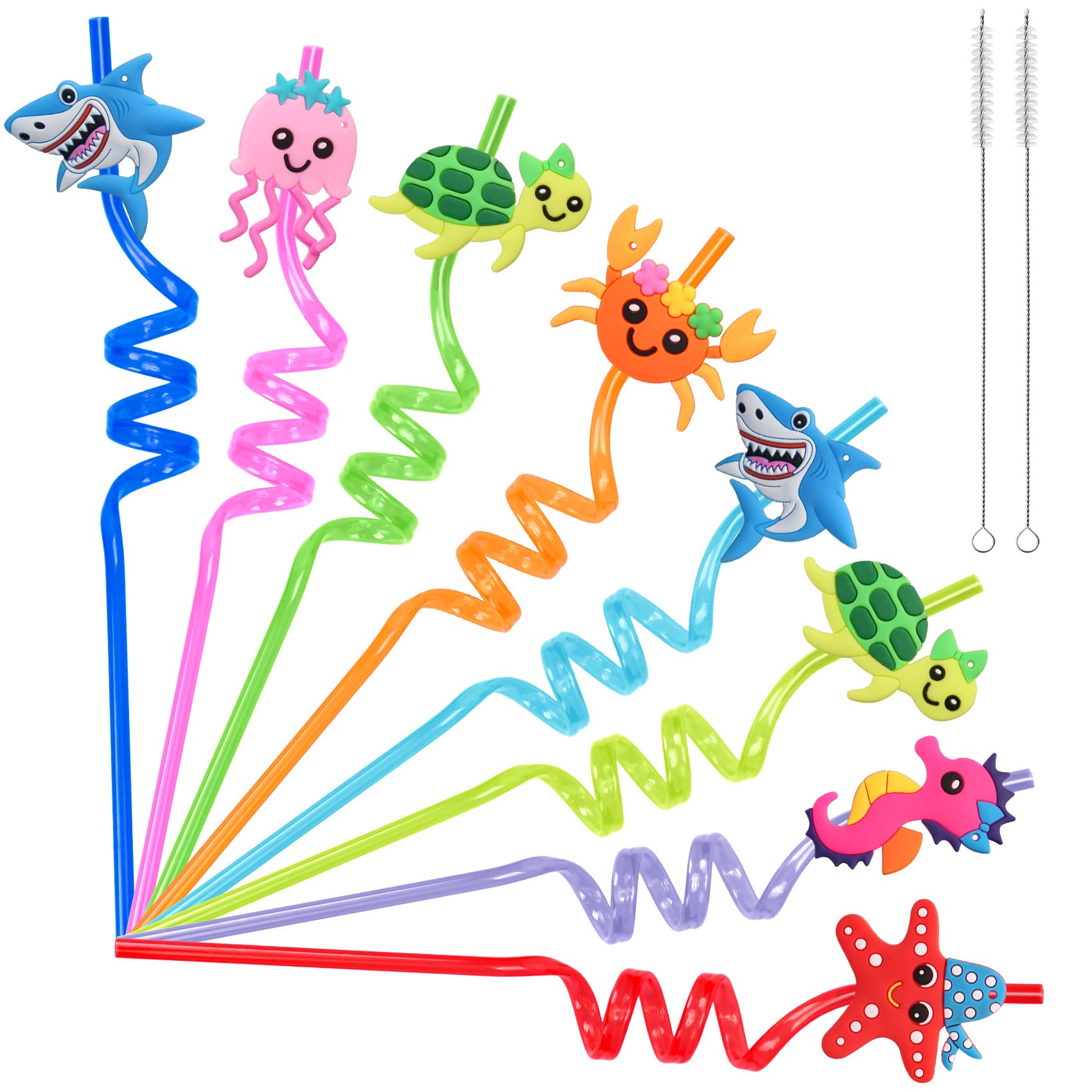 24Pcs Reusable Sea Animal Straws For Sea Party Favors, Ocean Animal Drinking Straws For Under The Sea Party Decorations Supplies