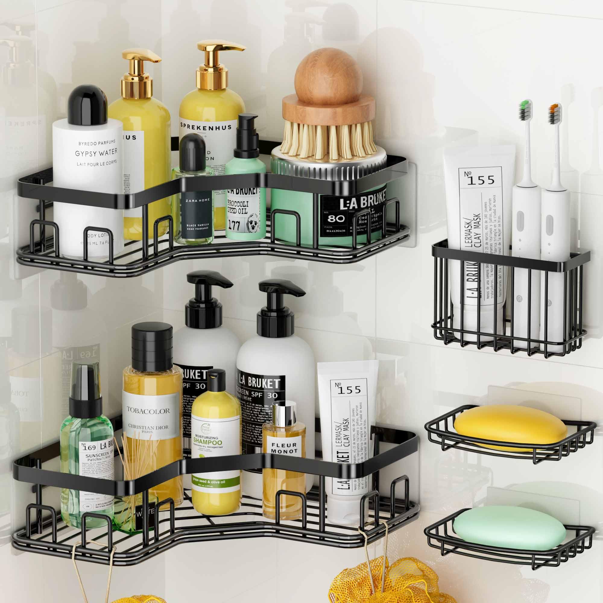 MAXIFFE 5 Pack X-Large Corner Shower Caddy, with Soap Holder and Toothbrush Holder, Large Capacity No Drilling Stainless Steel H