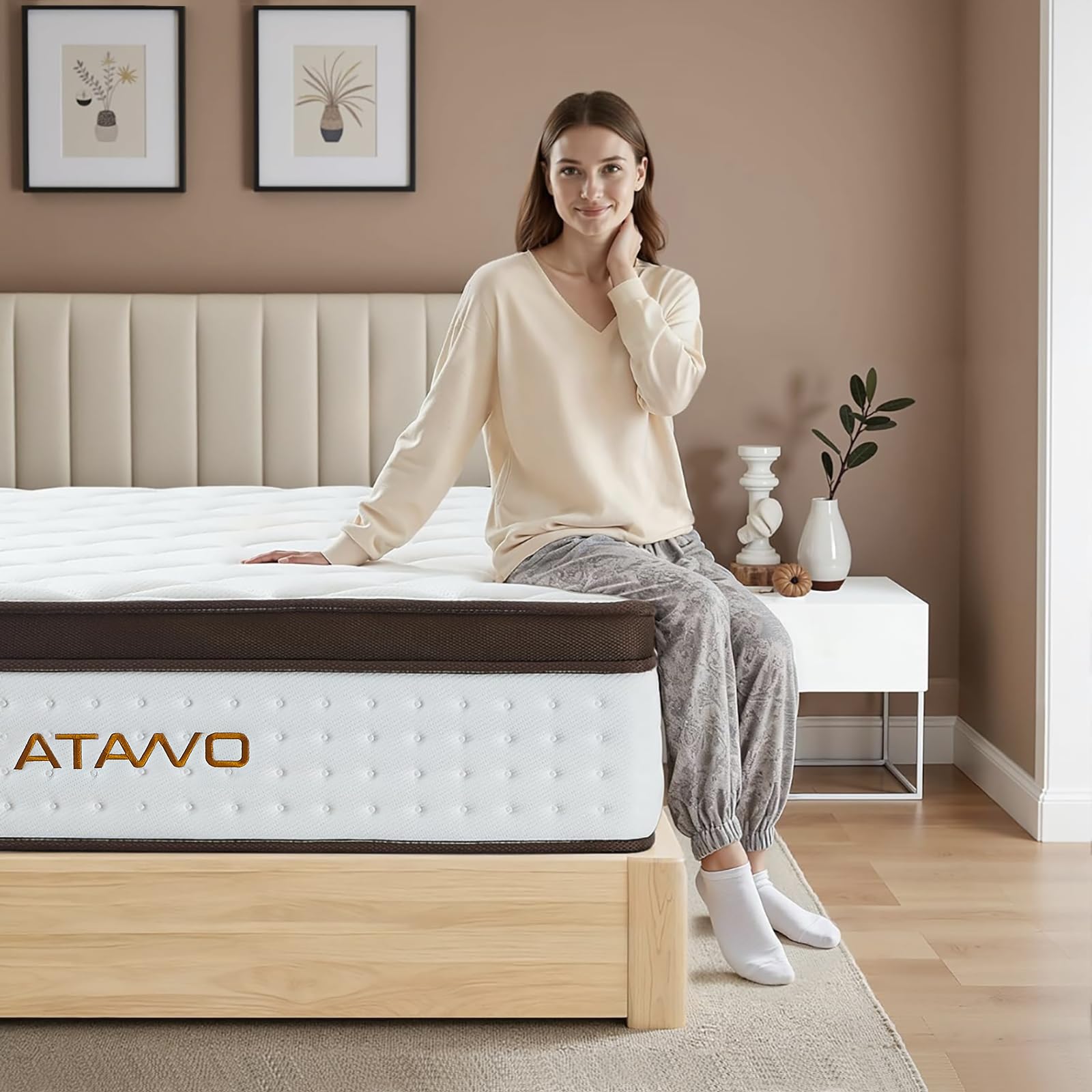 Atawo King Size Mattress 14 Inch, Hybrid Memory Foam Mattress With Individual Pocket Springs For Pressure Relief And Motion Isol