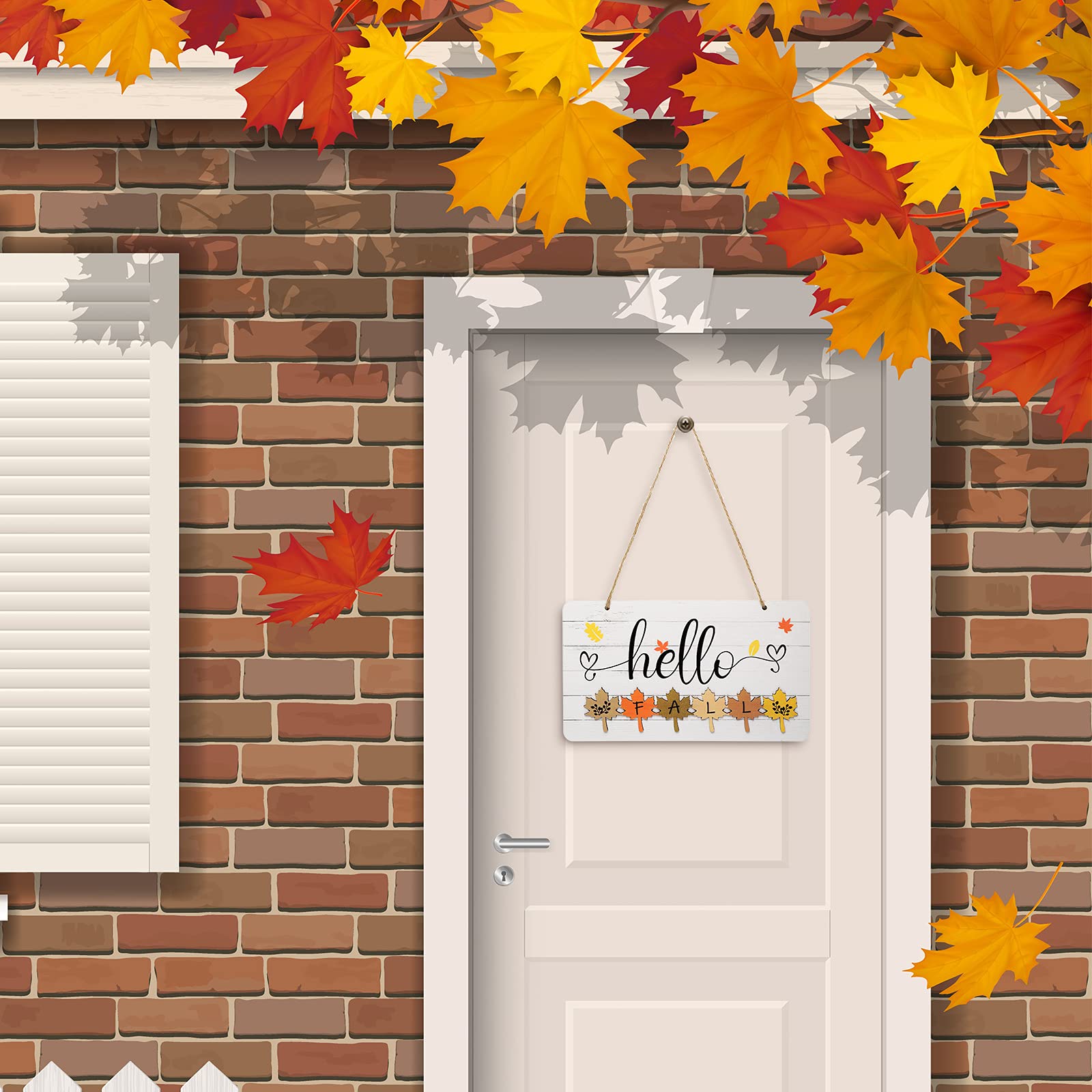 Hello Fall Wooden Sign Thanksgiving Door Wall Decor Maple Leaf Sign Autumn Art Plaque Rustic Hanging Ornament for Fall Home Livi