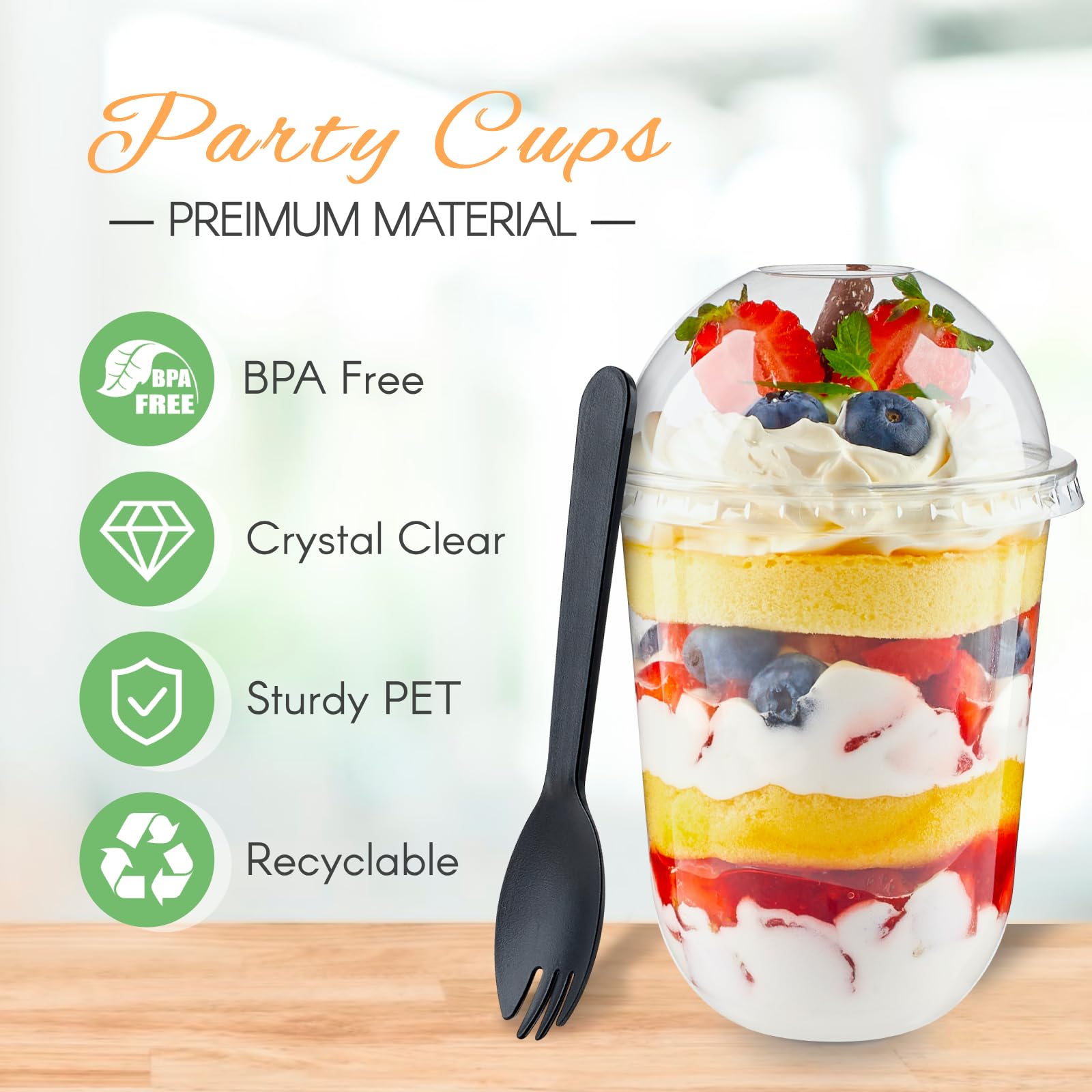 Zezzxu 50 Pack 16 Oz Plastic Dessert Cups With Dome Lids (No Hole) And Sporks, Disposable Yogurt Parfait Cups For Fruits, Ice Cr