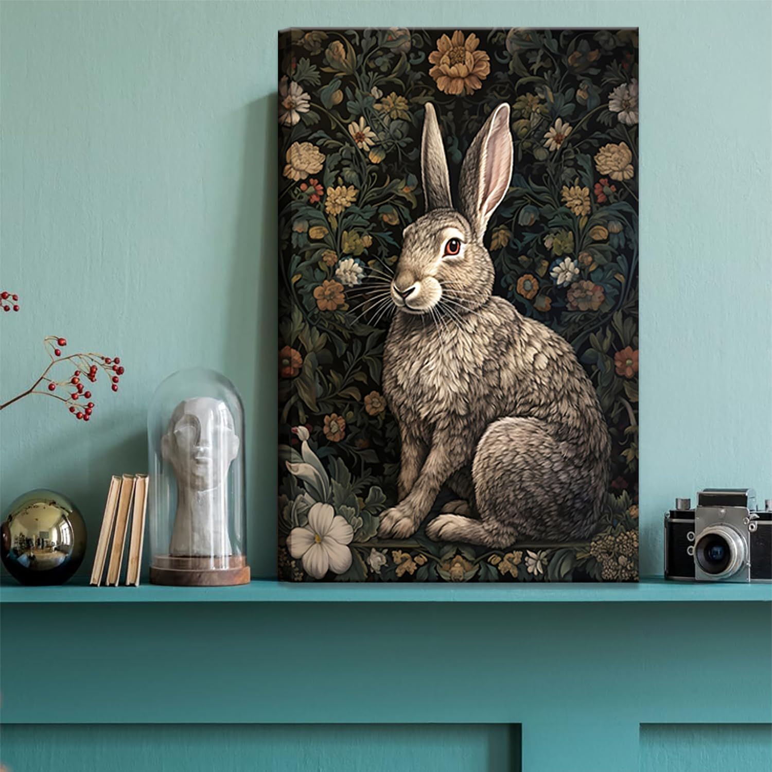 3Pcs Framed William Morris Animal Wall Art Fox Rabbit Sika Deer Canvas Posters Prints Forest Wild Animal Pictures Paintings Goth
