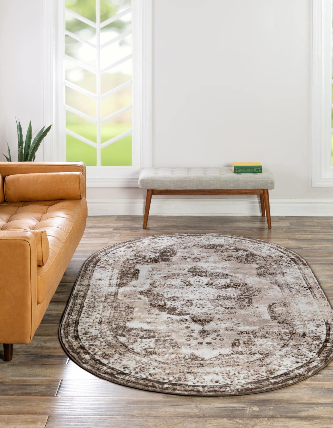 Unique Loom Sofia Collection Area Rug - Salle Garnier (4 1 x 6 1 Oval, Light Brown/ Brown)