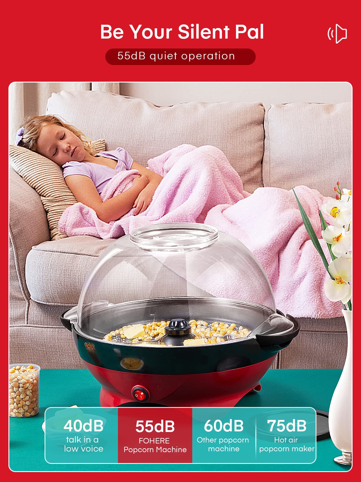 Popcorn Machine, 6 Qt Automatic Stirring Popcorn Maker, Electric Hot Oil Popcorn Popper, Diy Flavor,Detachable & Nonstick Plate,