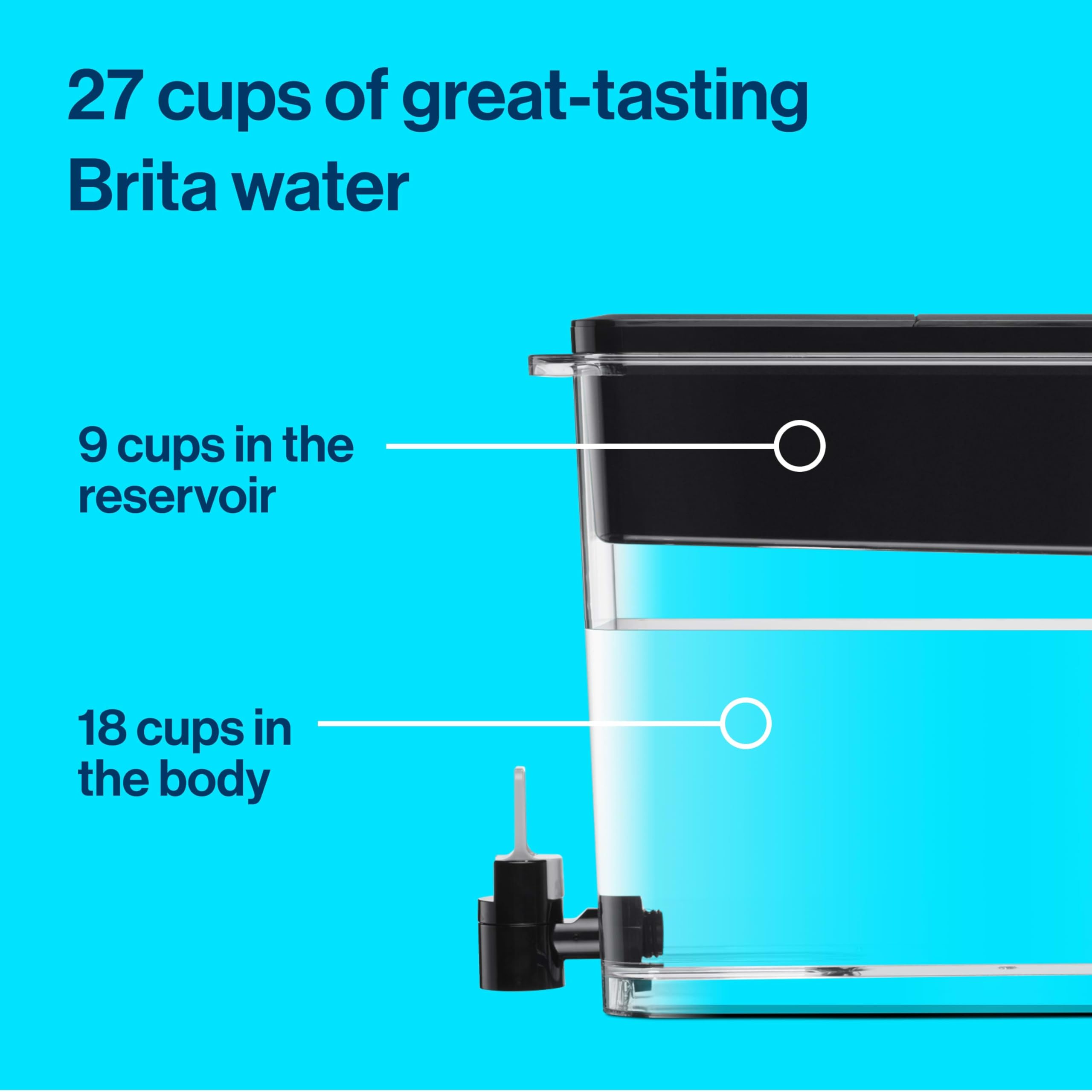 Brita Extra Large 27 Cup Filtered Water Dispenser With 1 Standard Filter, Bpa Free - Ultramax, Black