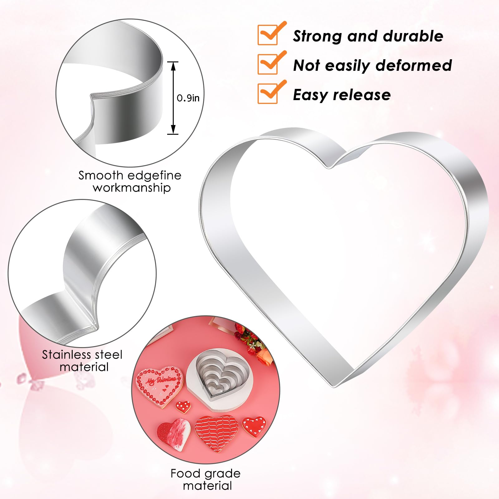 Heart Cookie Cutter Set - 5 Piece - 4.57'' 3.86'' 2.95'' 1.97    1.38'' - Heart Shaped Cookie Cutters Fondant Biscuit Cutters Fo