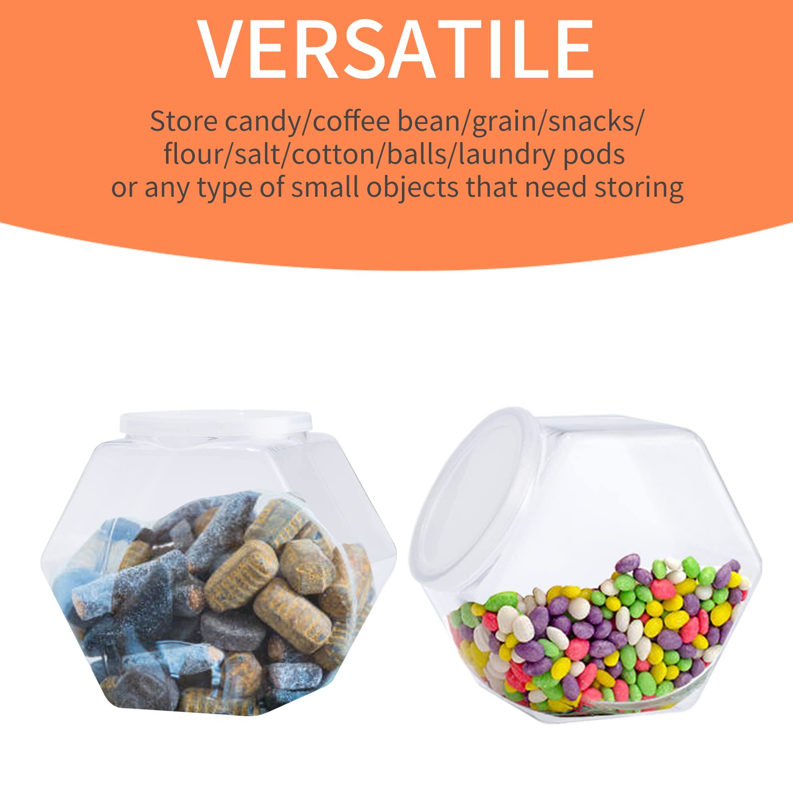 Cagsig Candy Jars With Lids 4 Pack Plastic Candy Jars With Lid, Hexagon Candy Jars Cookie Jars For Kitchen, Clear Candy Containe