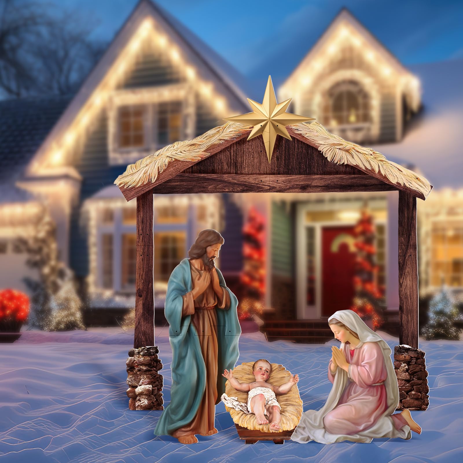 Cinnvoice 4 Pcs Large Christmas Nativity Scene Outdoor 45   Holy Family Jesus Joseph Mary Sheep Outdoor Yard Decoration Weatherp