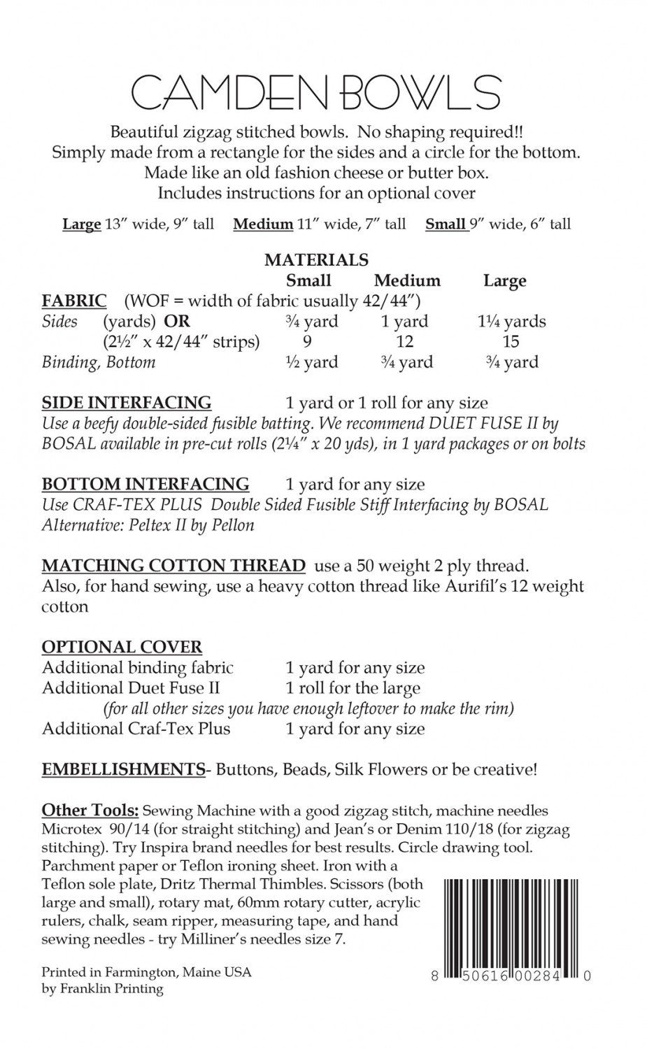 Aunties Two Patterns Camden Bowls Pattern