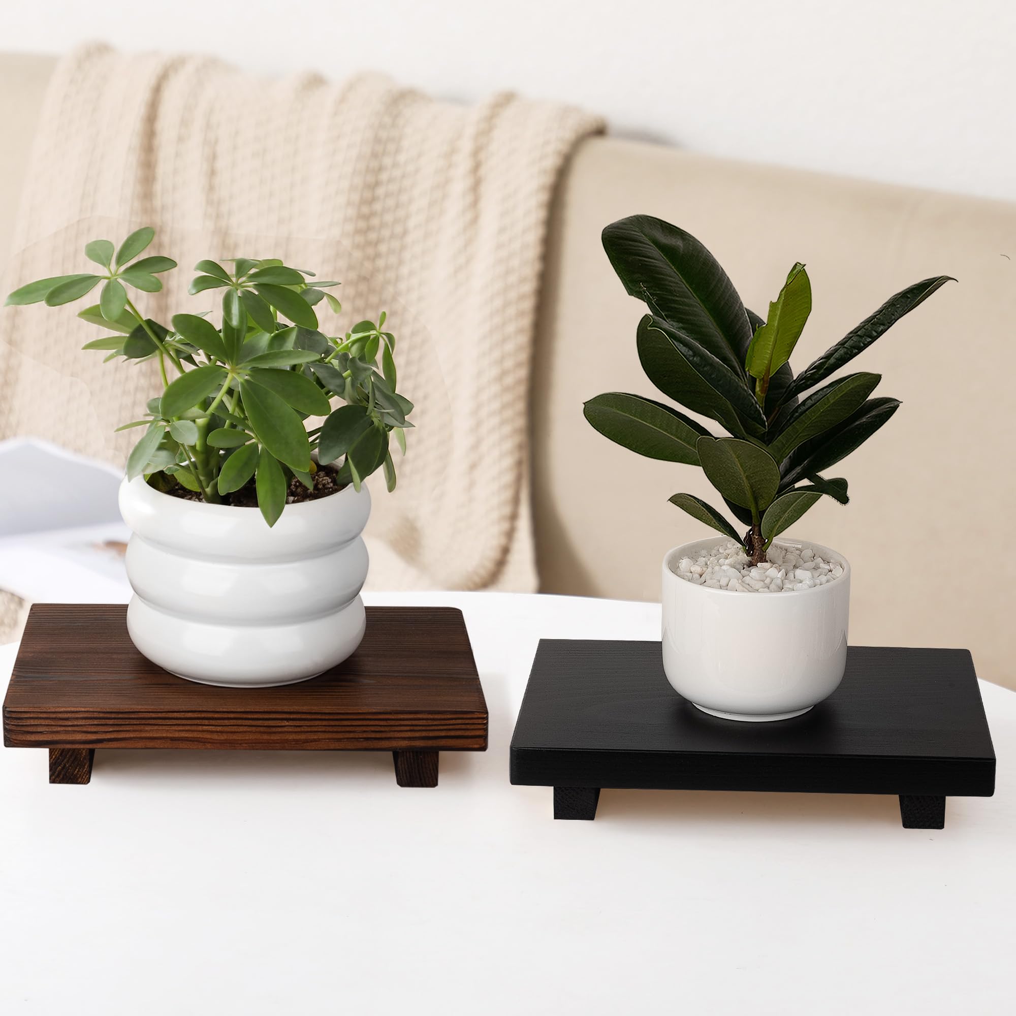 Bathroom Counter Organizer Wood Pedestal Stand Farmhouse Decorative Tray Soap Holder For Kitchen Decor, 9'' X 6'' - Dark Brown