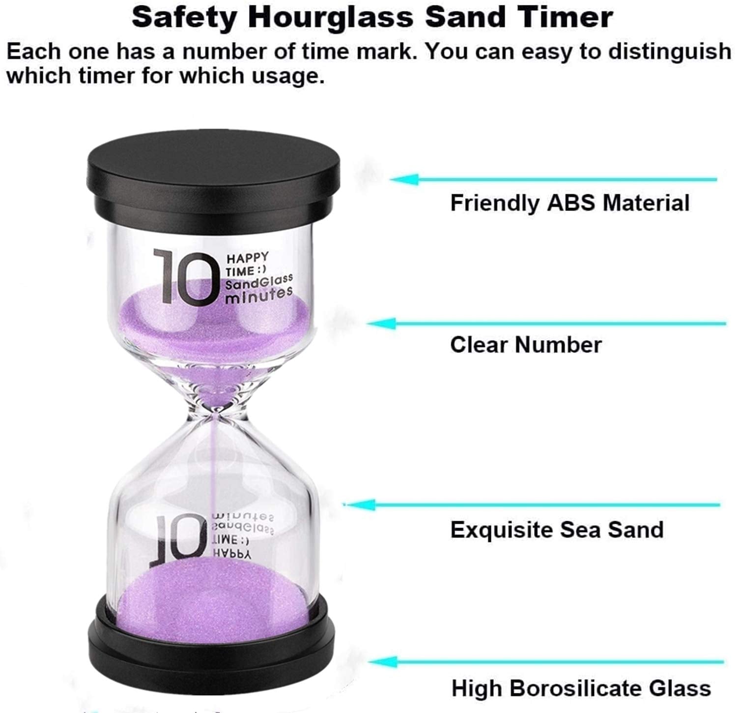 Suliao Hourglass Sand Timer 10 Minute: Plastic Sand Clock, Purple Sand Watch 10 Min, Large Reloj De Arena 10 Minutos, Colorful H
