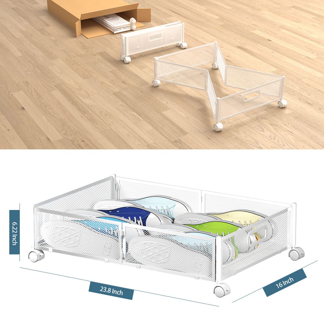Uyokcnie Under Bed Storage Containers, Under Bed Shoe Storage With Wheels, Foldable Bedroom Storage Organization with Handles, U