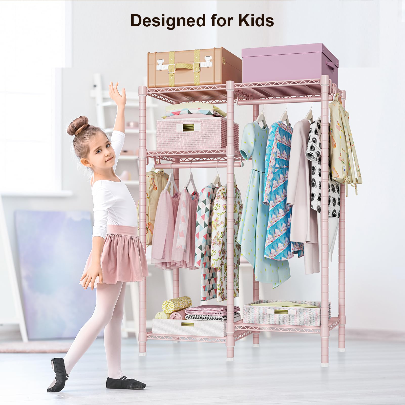 Ulif F1 Clothes Rack For Kids, Baby, Students, And Children'S Room, 4 Tiers Portable Metal Closet Clothing Rack, Small Garment R