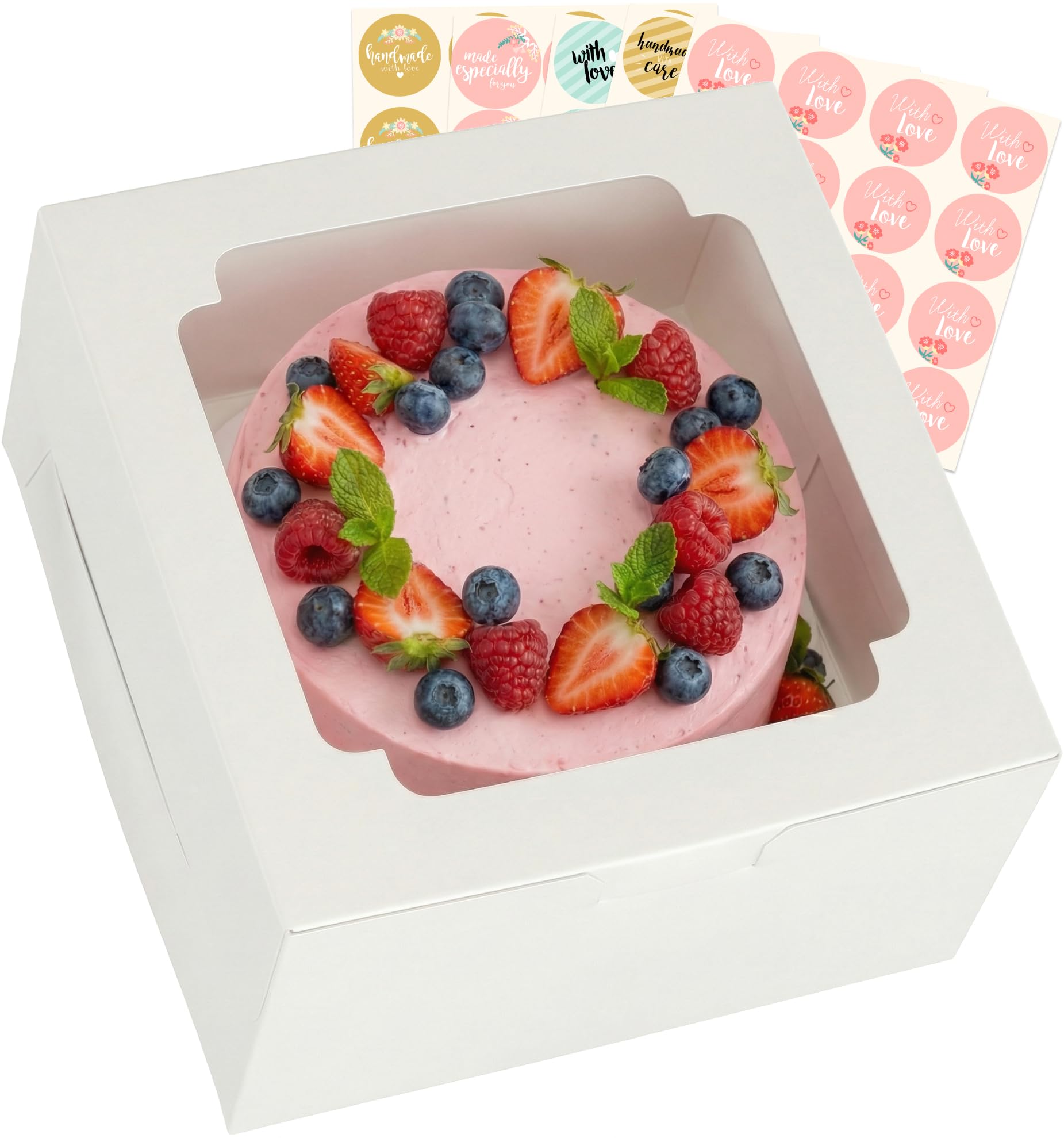 25pcs Cake Boxes 10x10x5 Inch with Window, 10 Inch White Bakery Boxes, Square Cardboard Large Pie Box, Package for Cookies, Donu