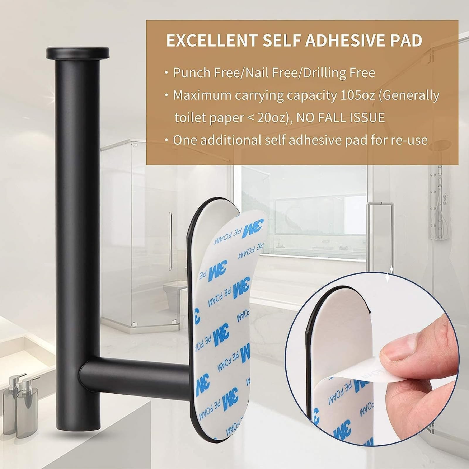 Adhesive Toilet Paper Holder Stand,Tissue Holder For Bathroom,Toilet Paper Holders Black,Stainless Steel Toilet Roll Holder, Wal