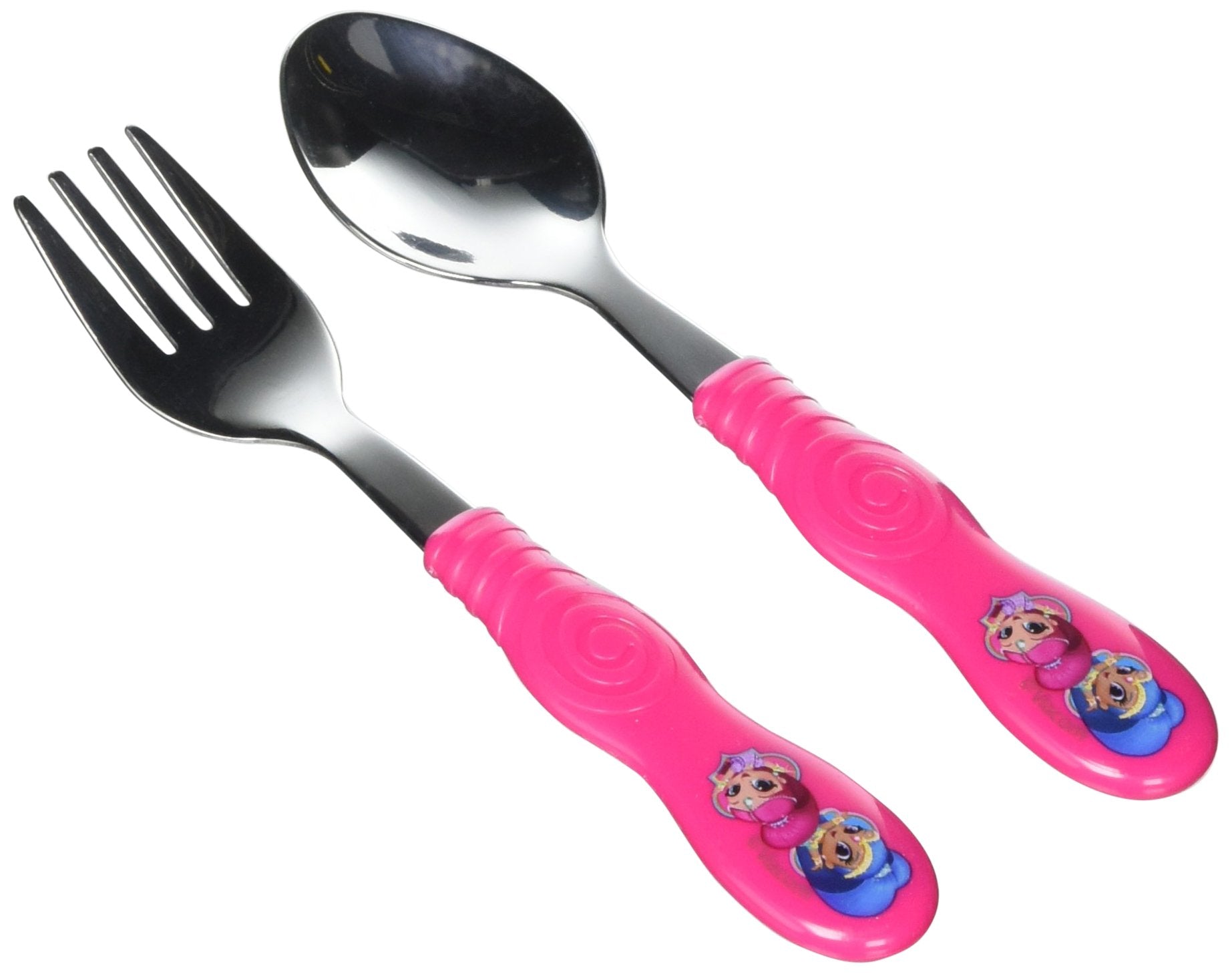 Zak Designs Shimmer Shine Easy Grip Flatware Fork And Spoon Utensil Set - Perfect for Toddler Hands With Fun Characters, Contour
