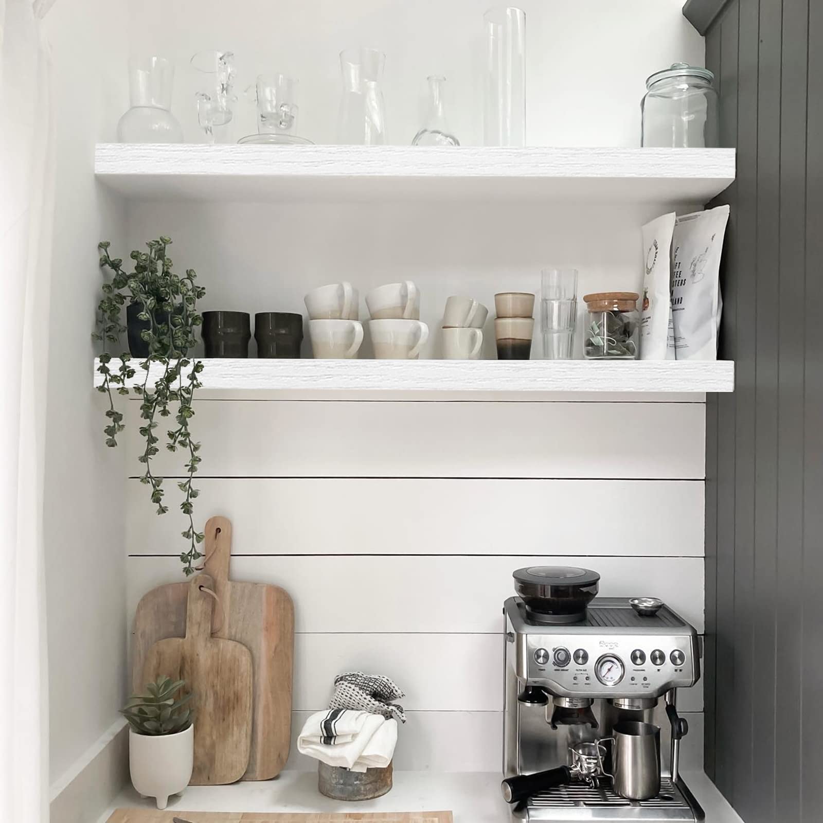 QEEIG White Floating Shelves 36 inches Long - Wall Mounted Shelf Modern Bathroom Bedroom Kitchen Living Room Large Extra Long 9.3'' D x 35.4'' W Set of 2 (008-90W)