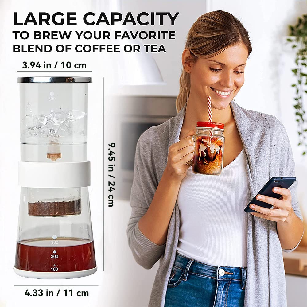 Blaryeti Ice Drip Coffee Maker 14Oz Cold Brew Coffee Smooth Dripper Slow Cold Drip Iced Coffee Concentrate Brewer With Adjustabl