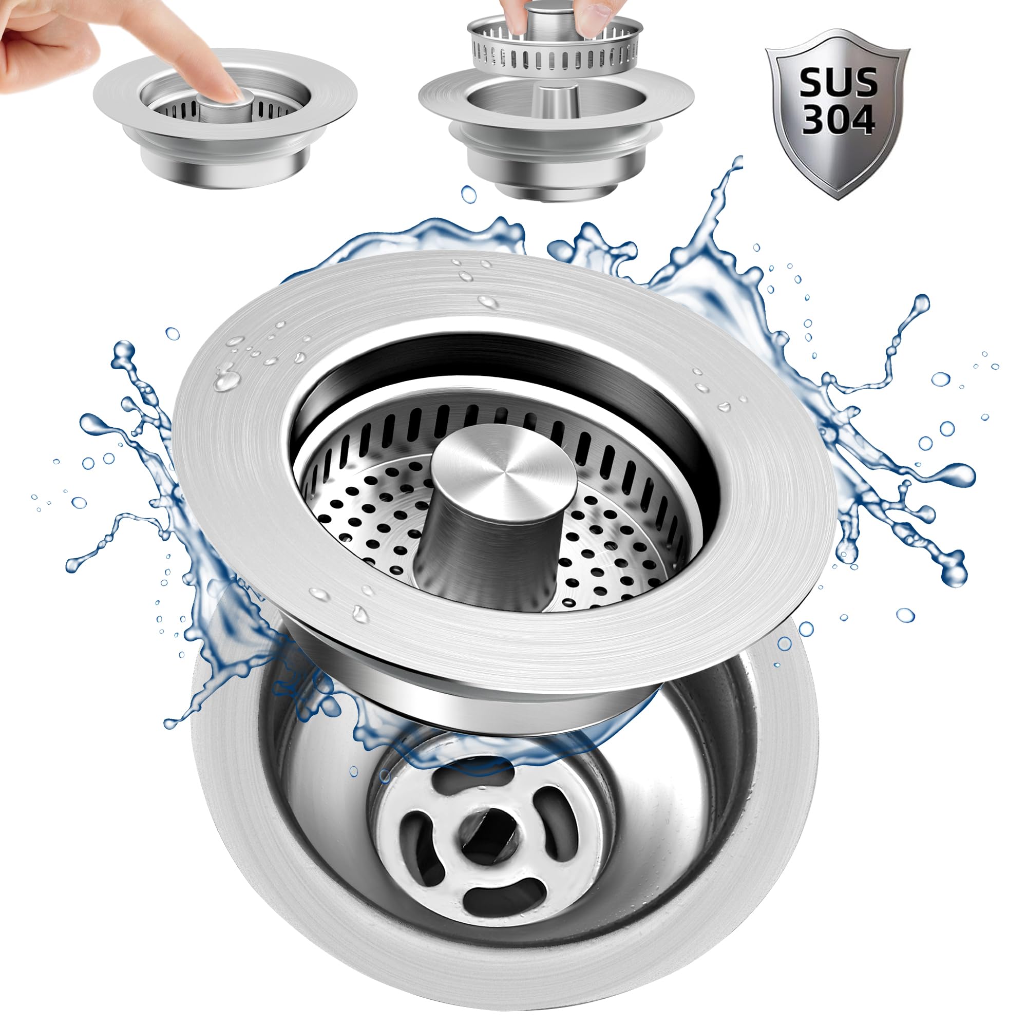 Ninjatiger Kitchen Sink Drain Strainer - 3-In-1 Stainless Steel Pop Up Sink Stopper Anti-Clogging Sink Strainer Basket Sink Drai