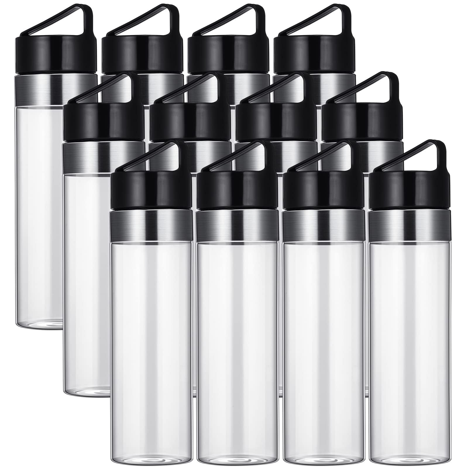 Zopeal 12 Pack Plastic Sports Bottles with Spill Proof Lids Reusable Clear 24 oz Water Bottle Bulk for Outdoor Activity Hike Cam