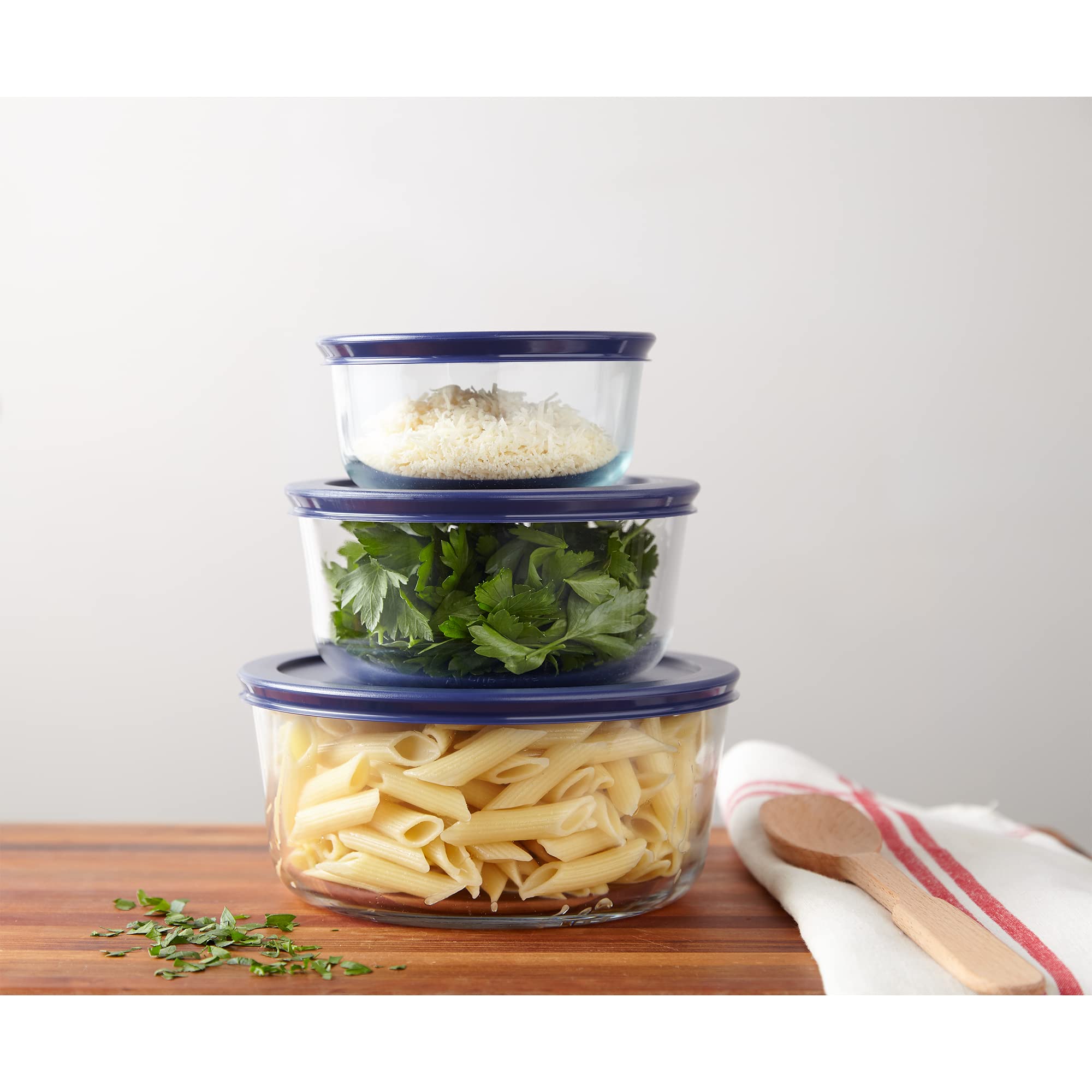 Pyrex Simply Store 3-Pack (2, 4 & 7 Cup) Large Round Glass Food Storage Set With Bpa-Free Lids, Dishwasher, Microwave & Freezer