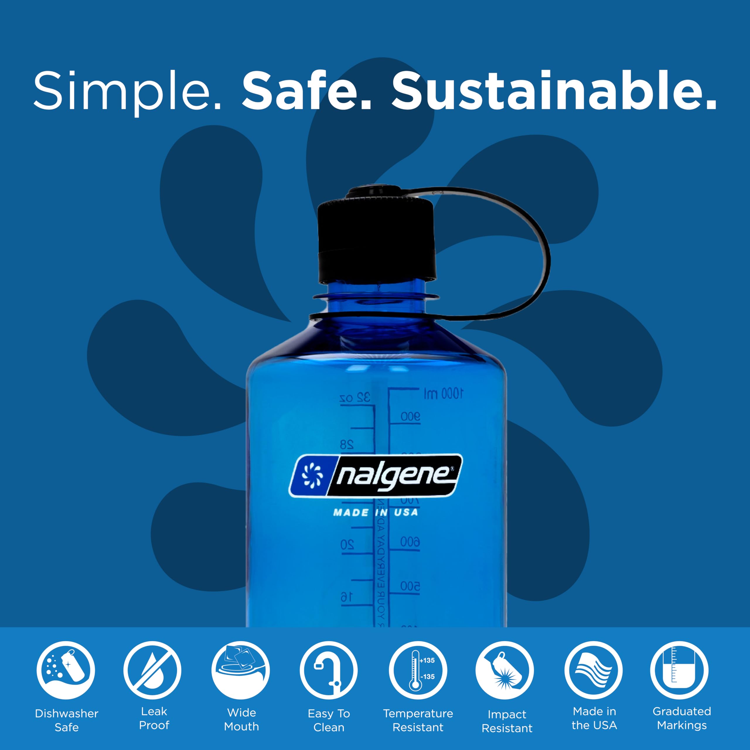 Nalgene Sustain Tritan Bpa-Free Water Bottle Made With Material Derived From 50% Plastic Waste, 32 Oz, Narrow Mouth, Slate Blue