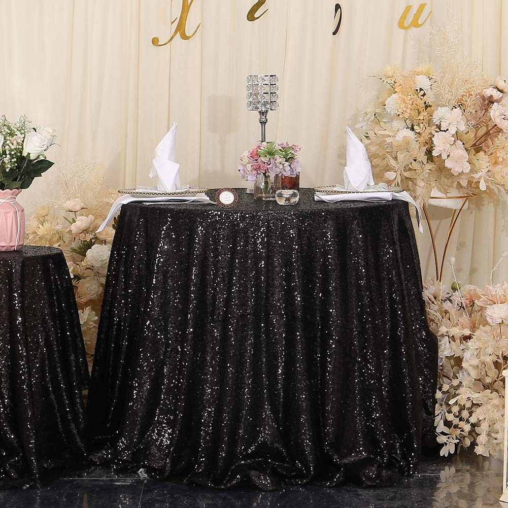 Eternal Beauty Sequin Tablecloth,Sparkly Table Cloth For Wedding Party, Christmas Decorations Round Glitter Tablecloth (48'', Bl