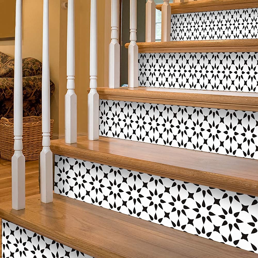 Funlife 14 Pcs Self Adhesive Stair Stickers, Peel And Stick Vinyl Stair Risers Staircase Murals Decals Sticker Decor For Steps,