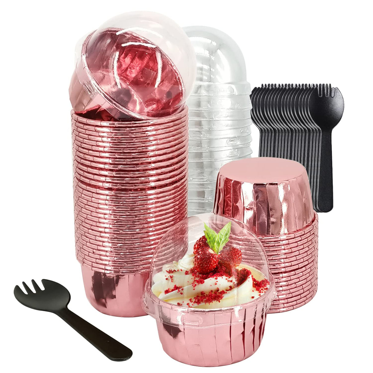 5.5 Oz Foil Muffin Cups Muffin Tins 50 Pack,Lnyzqus Jumbo Cupcake Liners With Lids,Disposable Ramekins Pans Cupcake Cups Wrapper