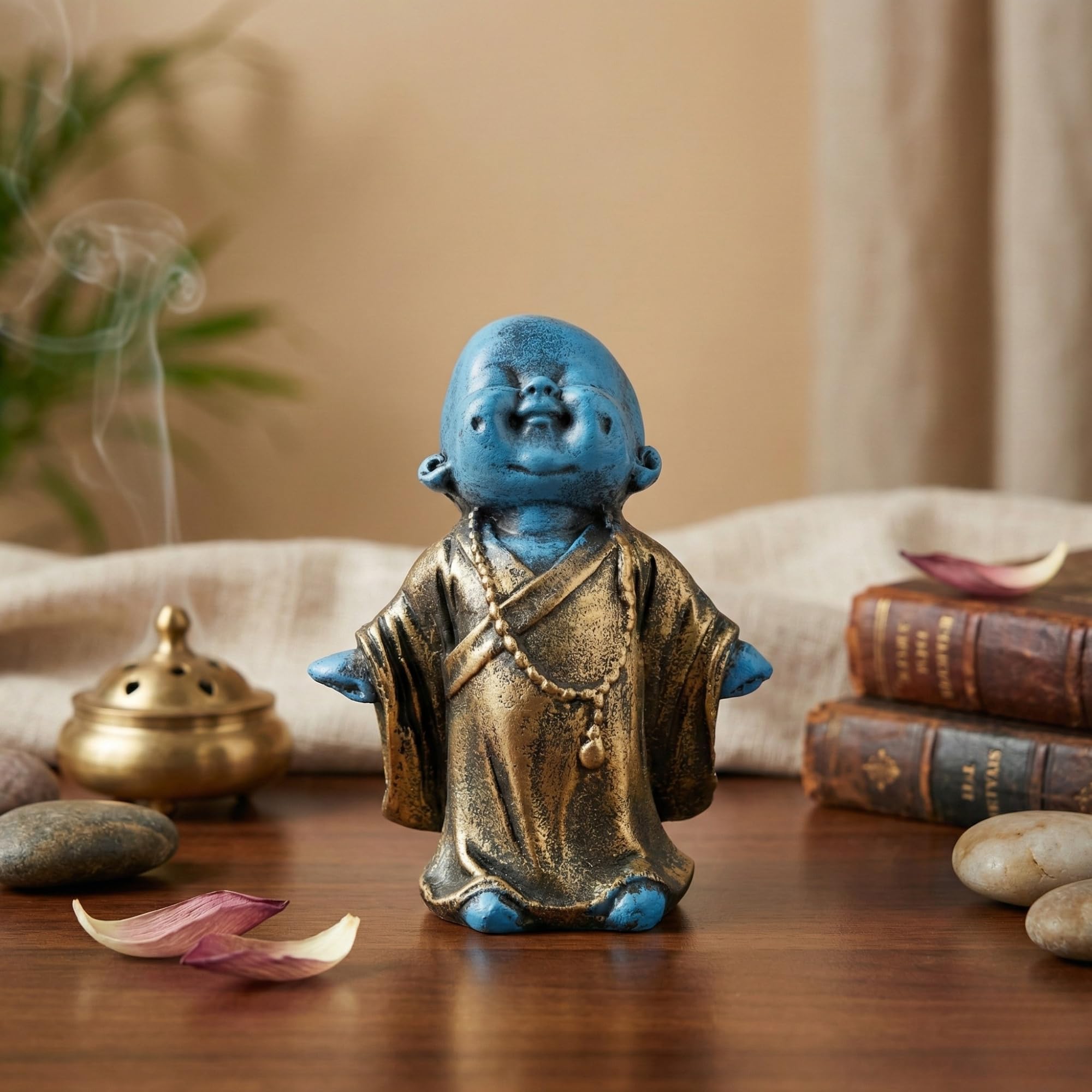Ecraftindia Laughing Monk Buddha Statue Showpiece For Home Decor Living Room Bedroom Office Pooja Room | Gift For Diwali Housewa