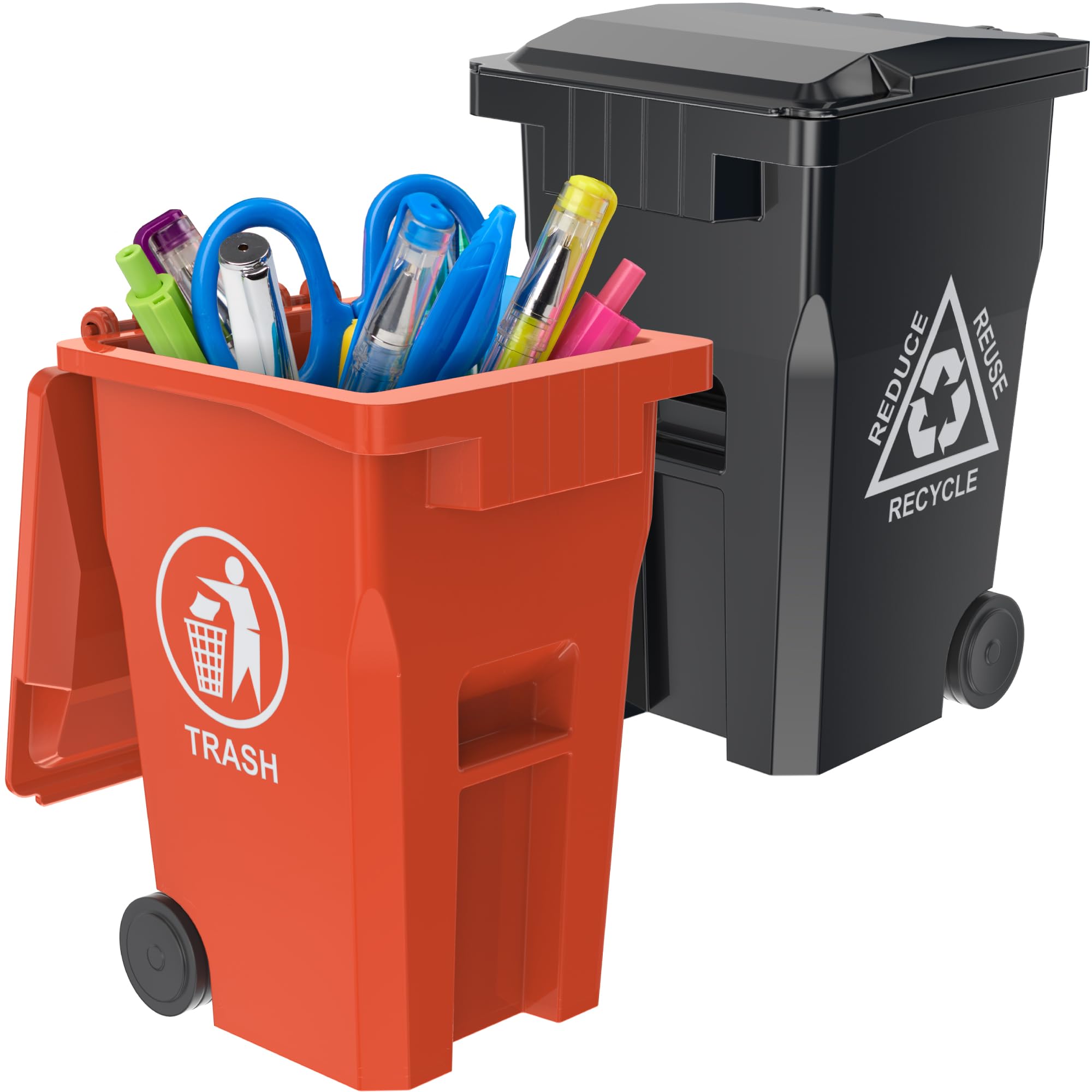 Wiosi Mini Garbage Trash Pen Holder For Desk And Tiny Recycle Bin Pencil Holder Black & Orange, Pack Of 2 - Storage For Pencil &