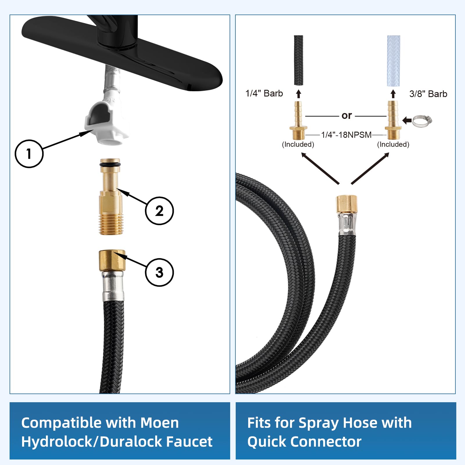 iFealClear Kitchen Sink Side Sprayer  Kitchen Sink Faucet Replacement Parts Compatible with Moen/ 1/4inch Connector Faucet  Pull Out Sprayer with Hose for Home School  3 Adapters  Oil Rubbed Bronze