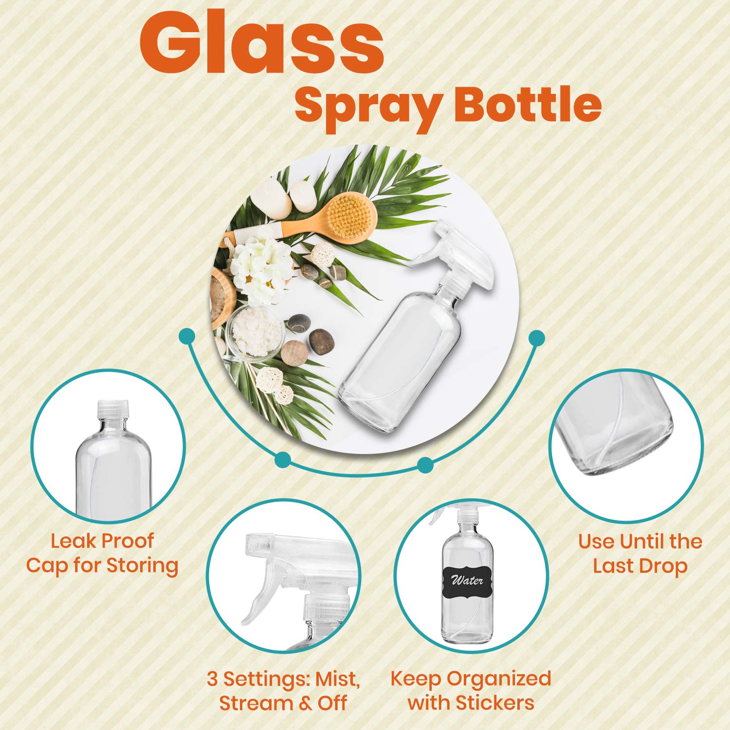 Clear Glass Spray Bottles For Cleaning Solutions (4 Pack) - 16 Ounce, Refillable Sprayer For Essential Oil, Water, Kitchen, Hair