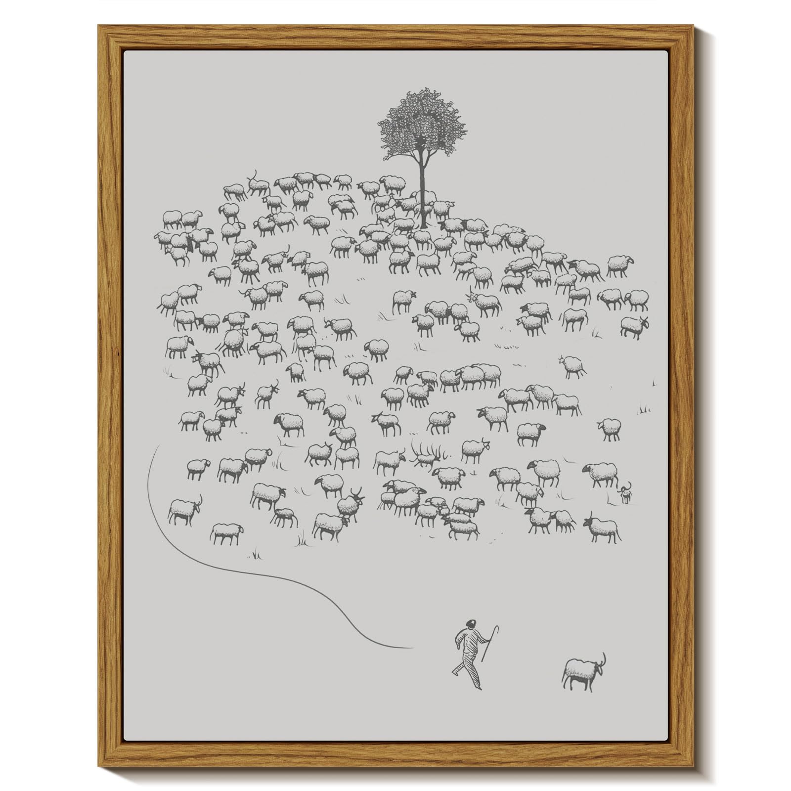 Insimsea Framed Wall Art For Living Room Minimalist Framed Wall Art Room Decor Vintage Landscape Flock Of Sheep Home Decor Lamb