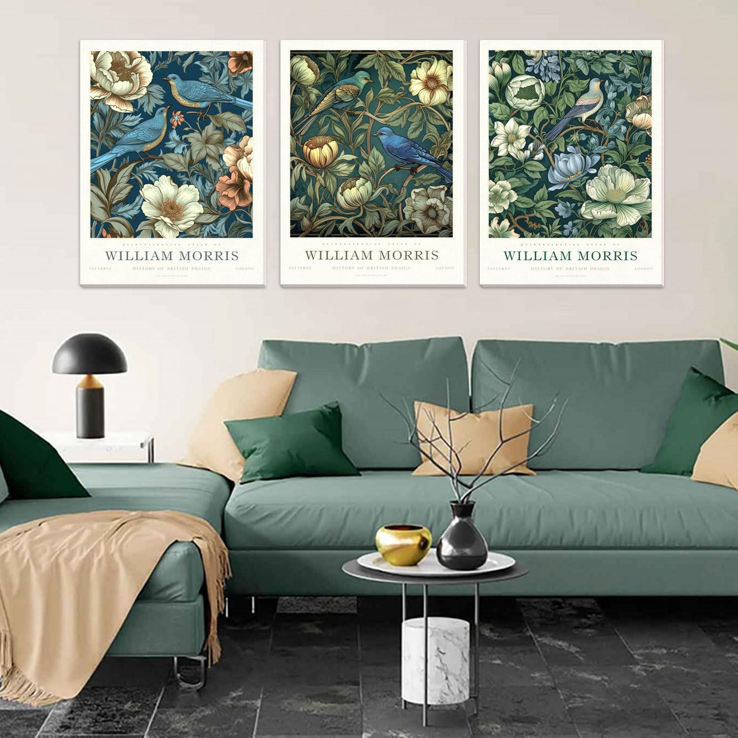 Djmwtb William Morris Canvas Wall Art Vintage Poster Prints Framed Set Of 3 Botanical Bird Aesthetic Pictures Gallery Artwork Pa
