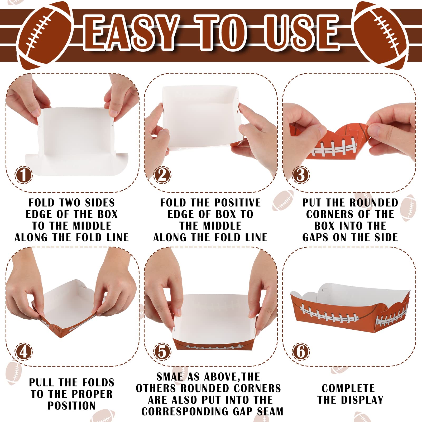 Hoolerry 2Lb Football Party Decorations Paper Football Plates Disposable Food Boats Serving Trays Sports Party Birthday Party Su