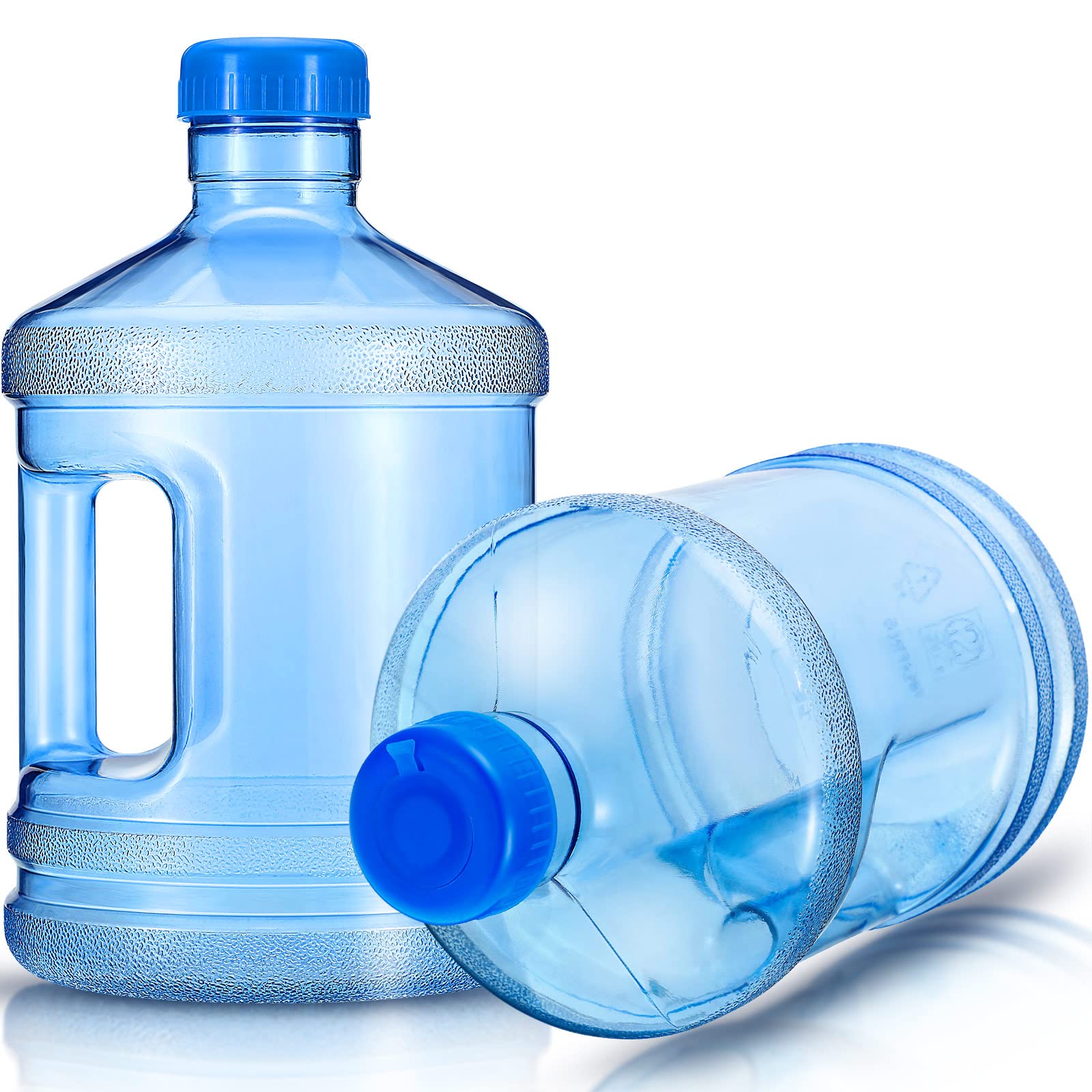 Hoolerry 2 Pieces Water Bottle 1 Gallon Round Plastic Water Jug with Handle Reusable Leak Proof Bottle for Gym Sports Office Dai