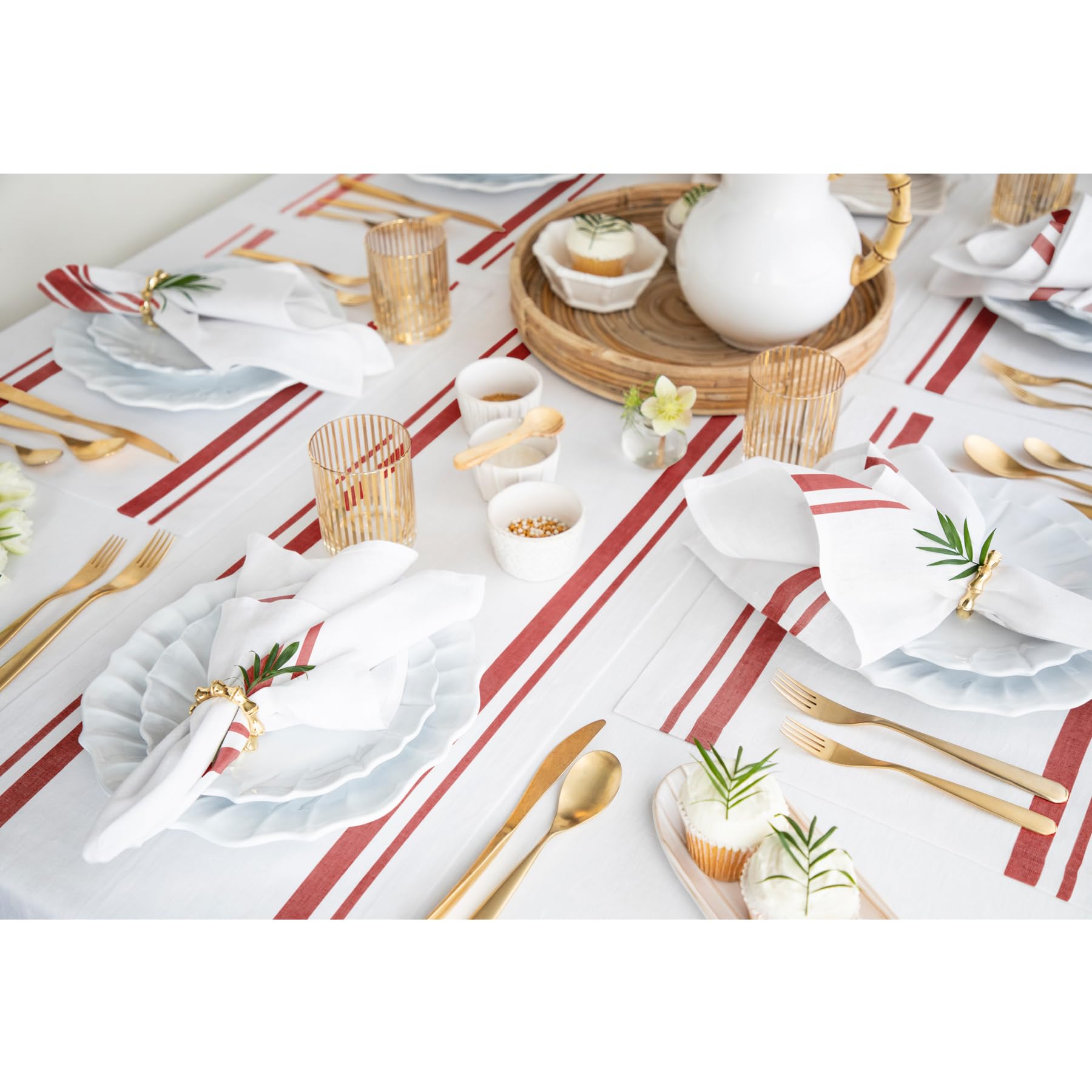 Solino Home Stripe Linen Table Runner 120 Inches Long - 100% Pure Linen Red And White Dining Table Runner 14 X 120 Inch Ideal Fo