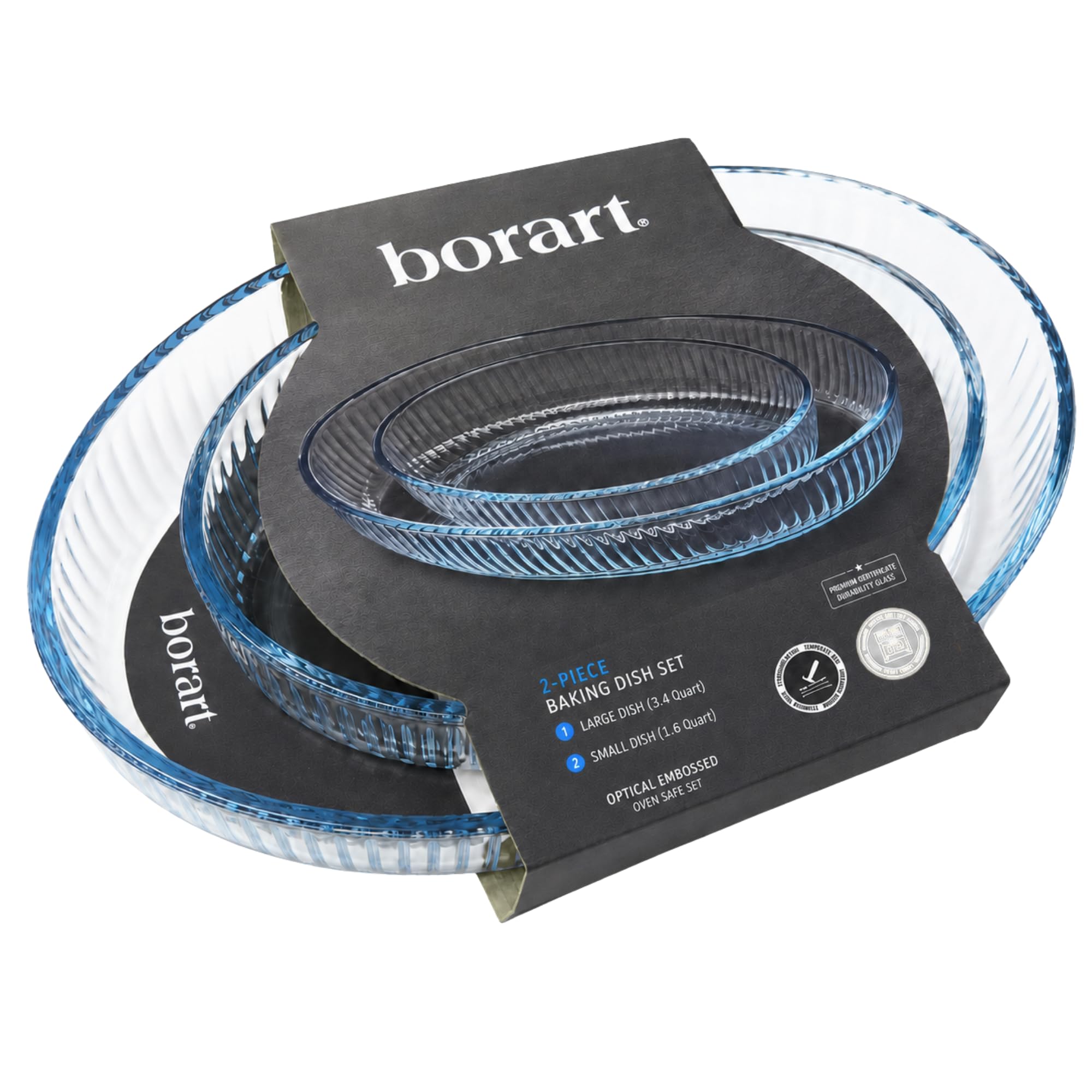 borart 2 Piece Oval Glass Baking Dish Set, Borosilicate Casserole Bakeware