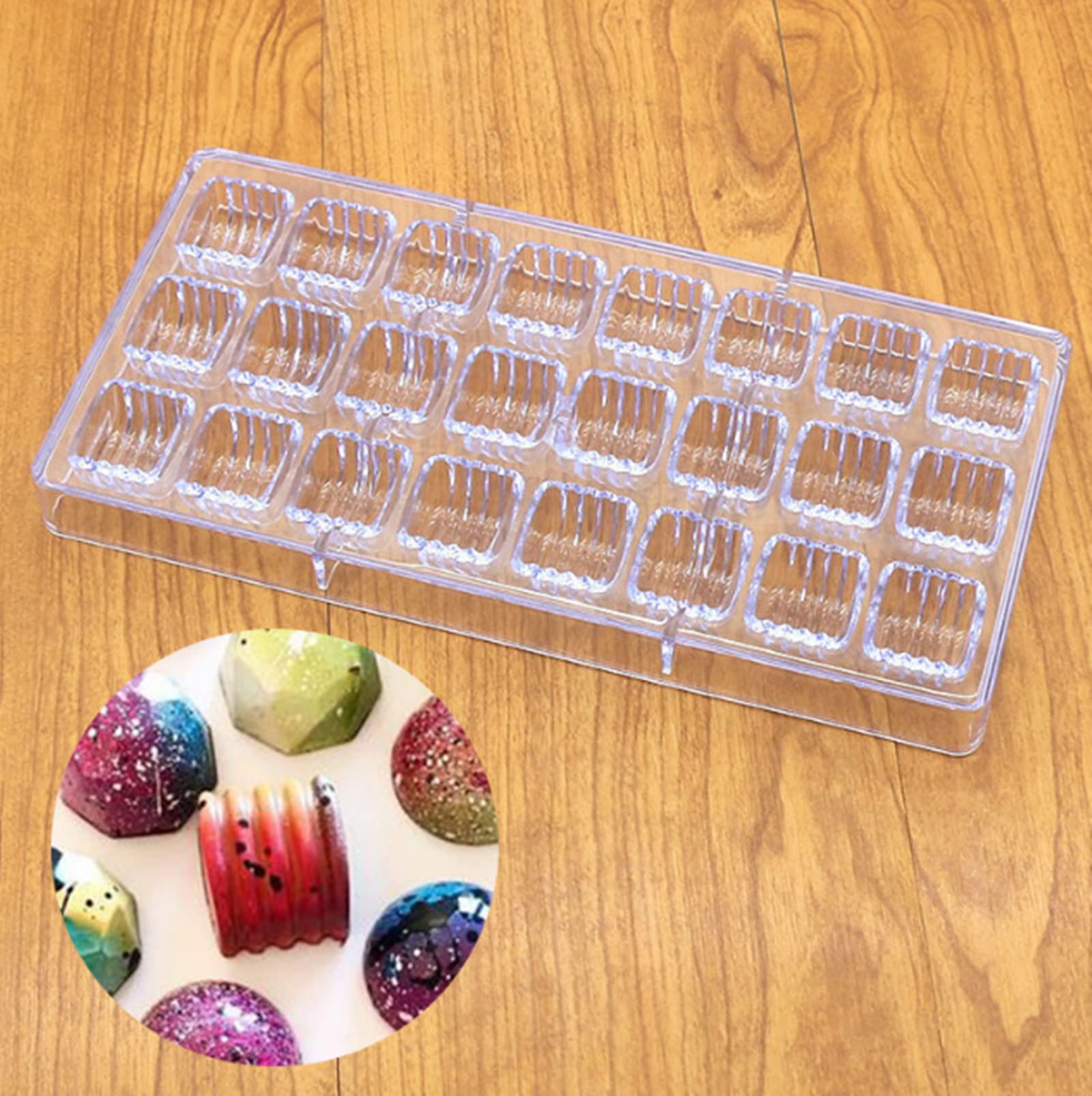 Hapyly 24 Grid Cylindrical Corrugated Shape Chocolate Candy Mold Pc Polycarbonate Chocolate Making Mould Clear