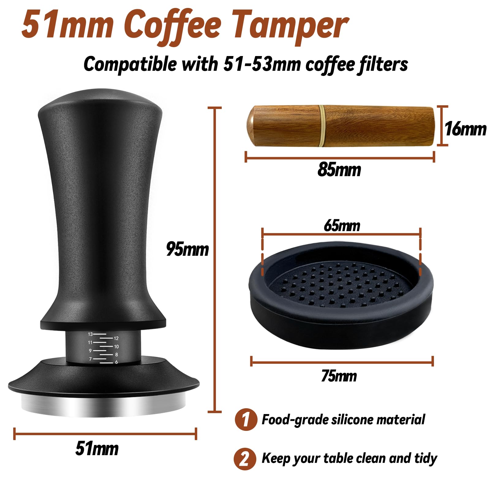 Hahago Coffee Espresso Tamper 51Mm With Wdt Tool Calibrated Spring Loaded, Coffee Press With Silicone Mat, 100% Flat Stainless S