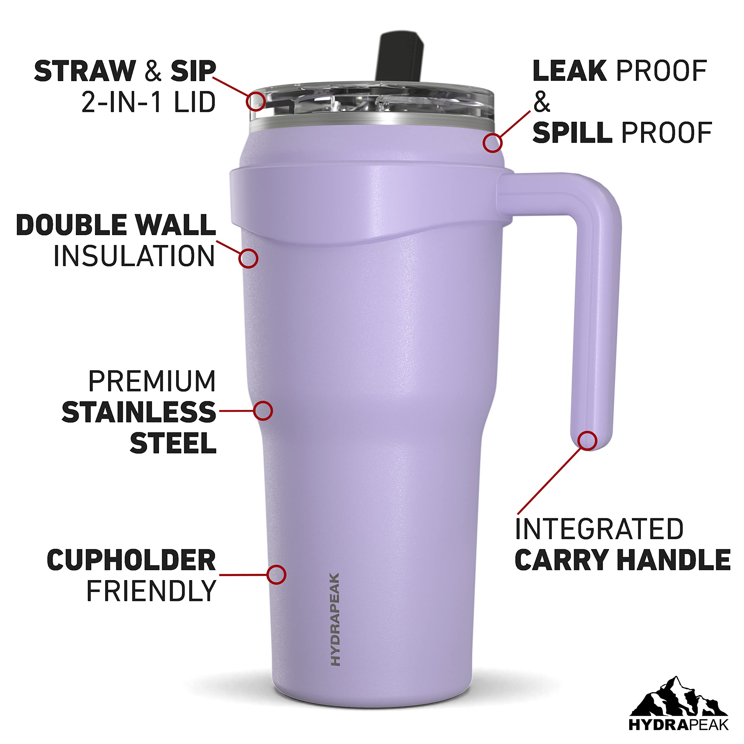Hydrapeak Roadster 40Oz Stainless Steel Tumbler Double Wall Vacuum Insulated Water Bottle With Handle And 2 In 1 Straw Lid (Orch