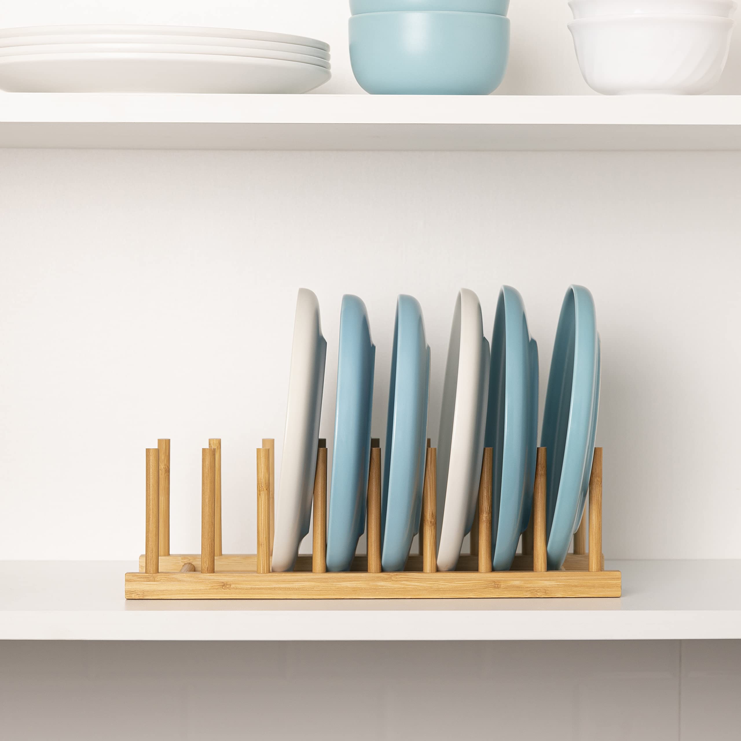 Hblife 2Pcs Bamboo Dish Plate Bowl Cup Book Pot Lid Cutting Board Drying Rack Stand Drainer Storage Holder Organizer Kitchen Cab