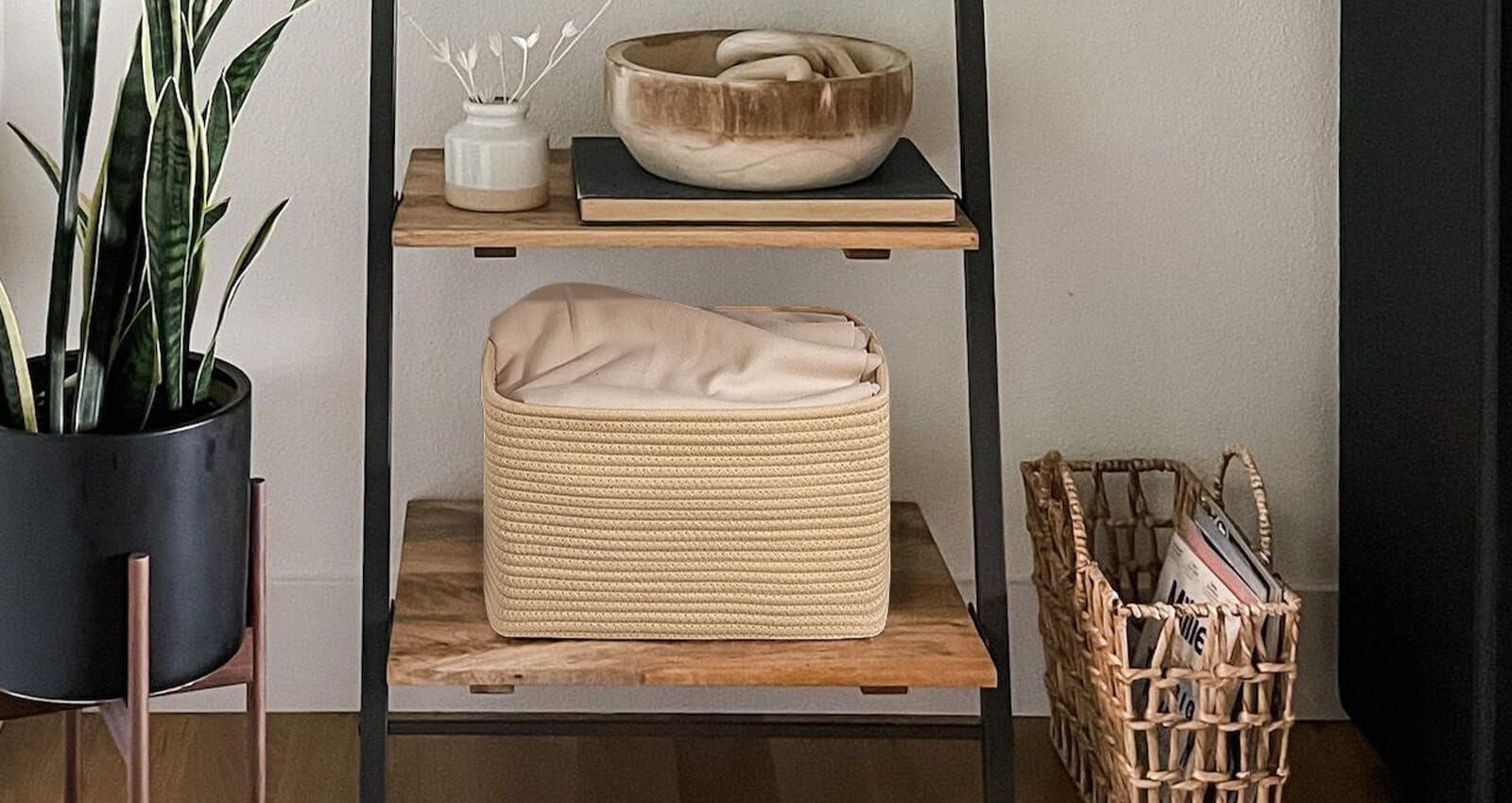 Kriitools Square Storage Cube Bins Shelf Organizer Baskets,Woven Cube Storage Bins For Baby Nursery,Skin-Friendly Woven Rope Bas